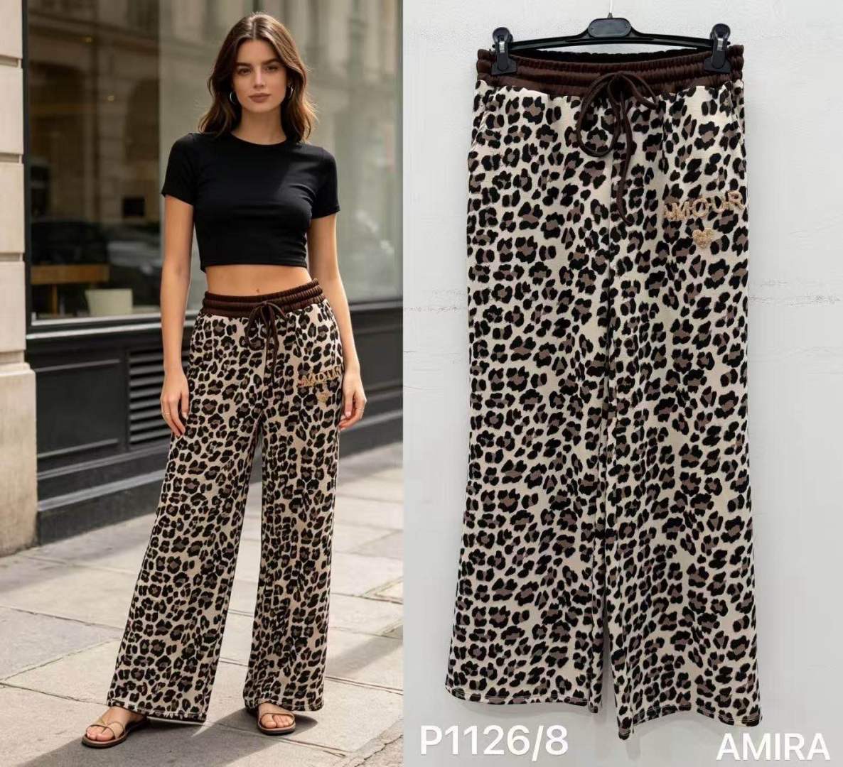 Lockere Wide‑Leg Hose mit Leopardenmuster