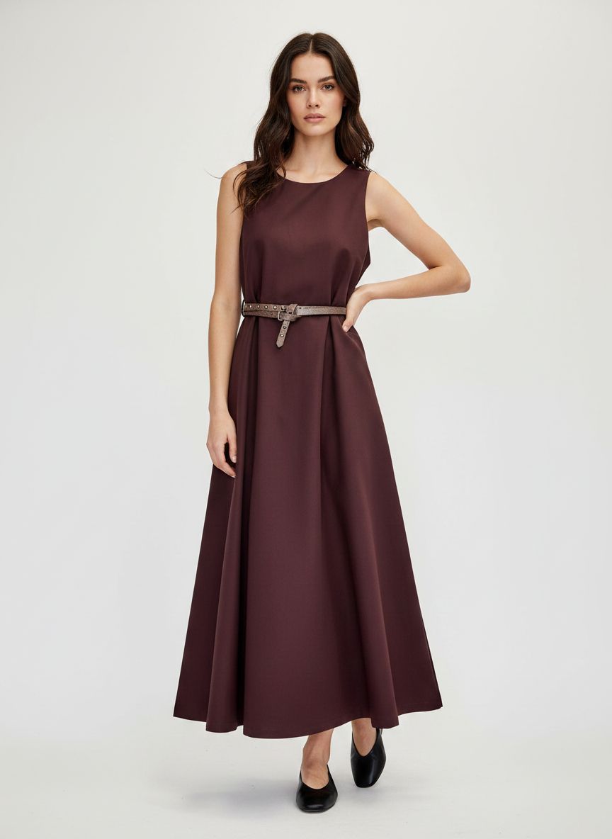Maxi-Kleid im A-Linien-Schnitt mit Nietengürtel