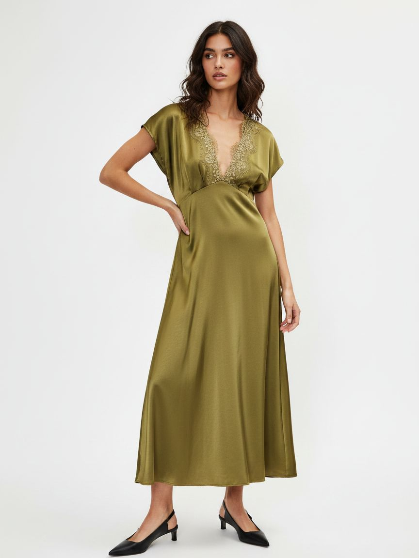 Midi-Negligékleid mit Spitze