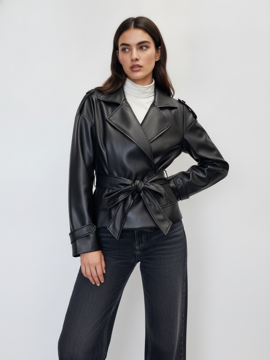 Zweireihige Jacke mit Gürtel