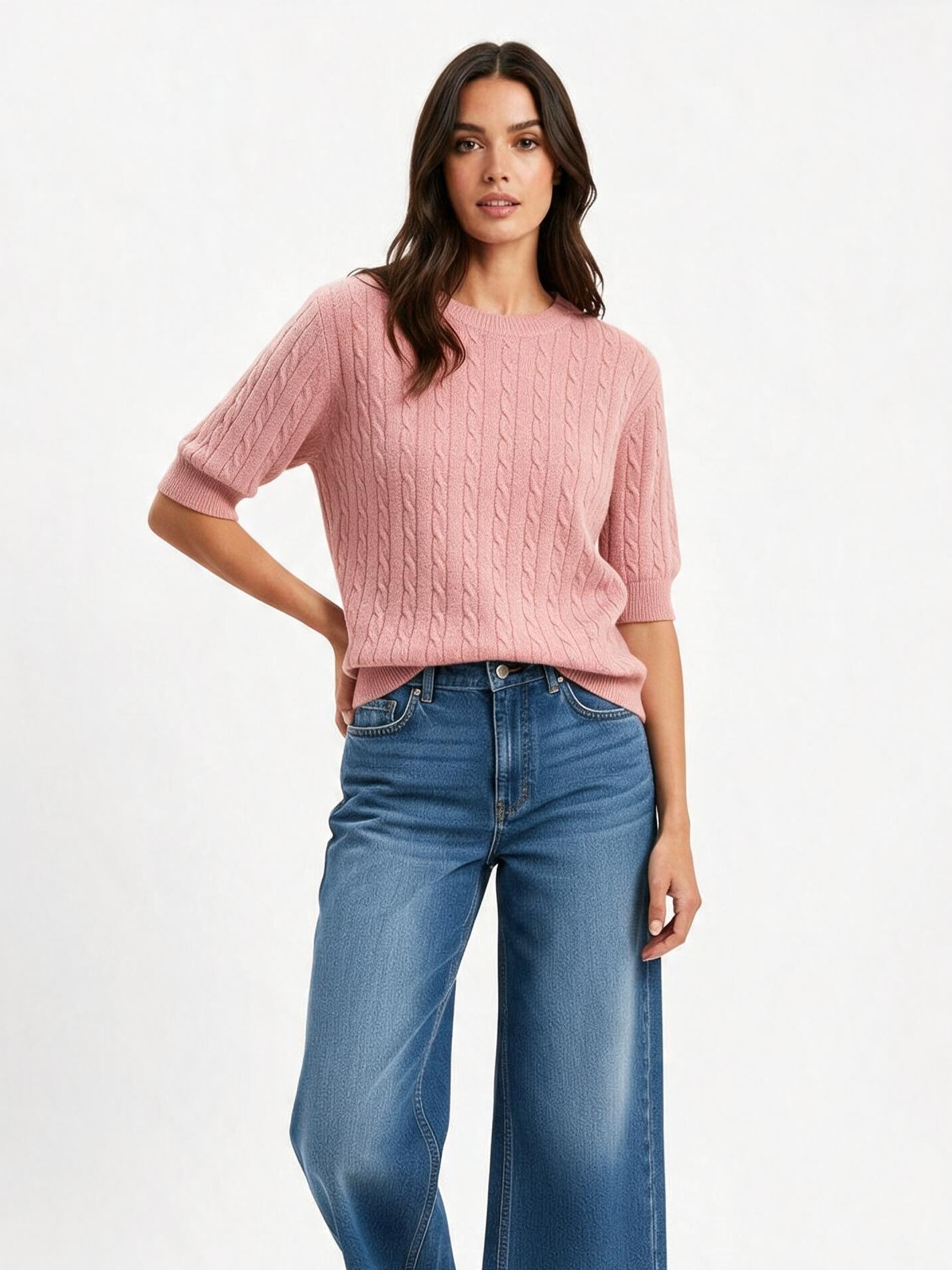 3/4-Pullover mit Zopfstrick