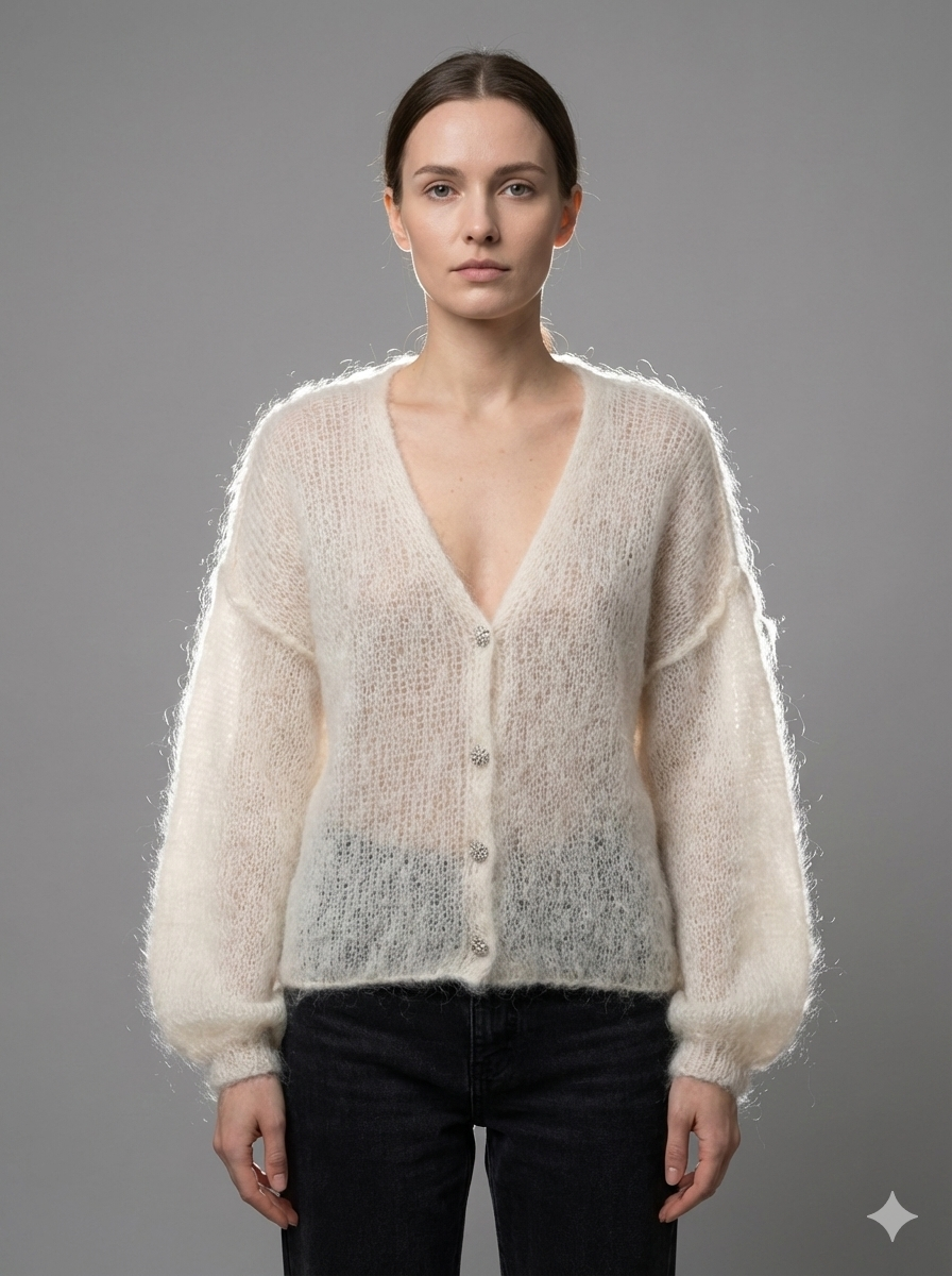 Flauschiger Cardigan mit Knöpfen