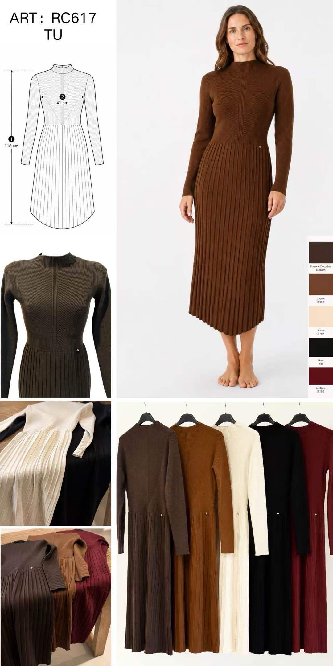 Figurbetontes Midi-Kleid mit plissiertem Rock