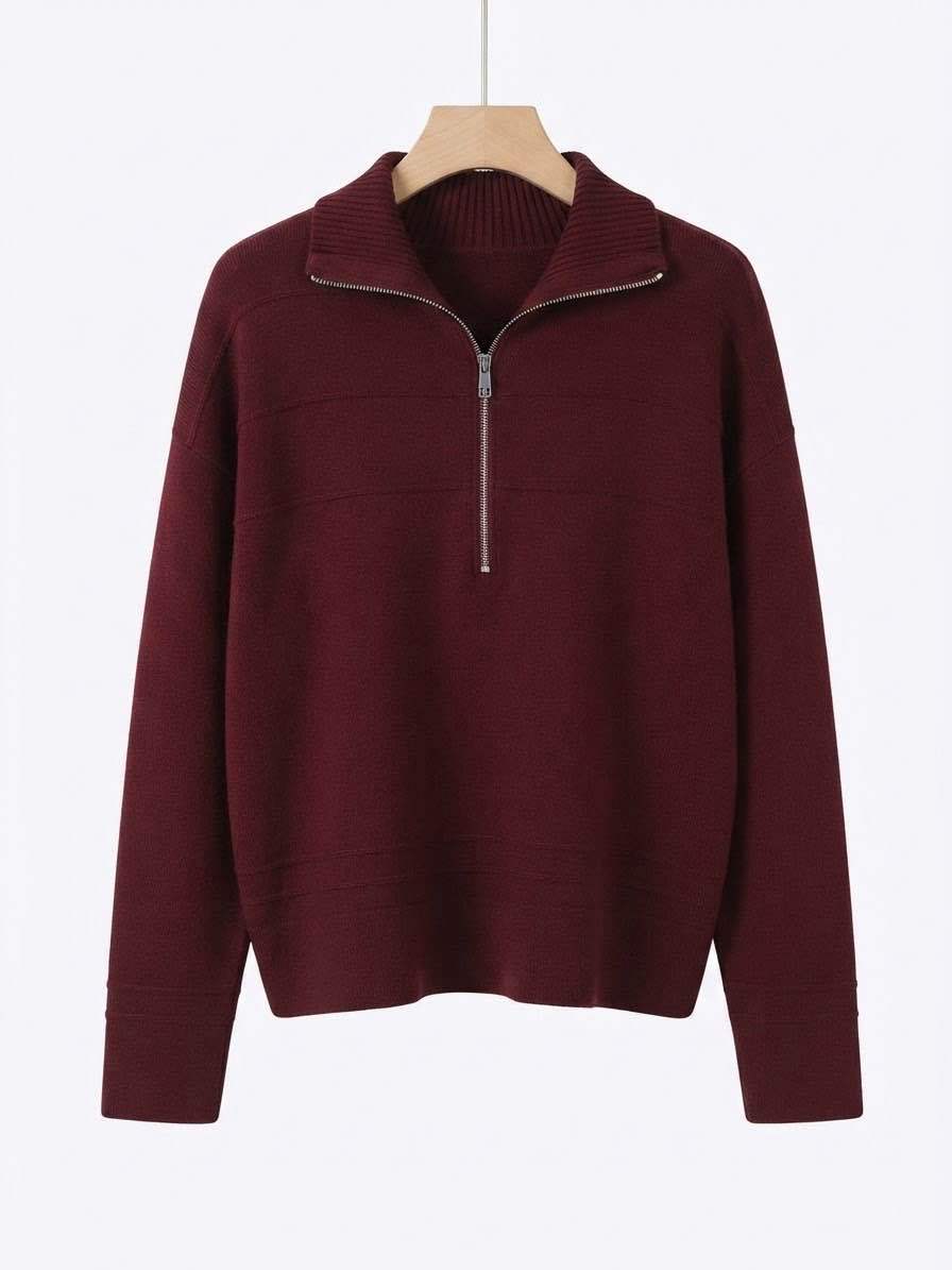 Lockerer Pullover mit hohem Kragen und kurzem Reißverschluss