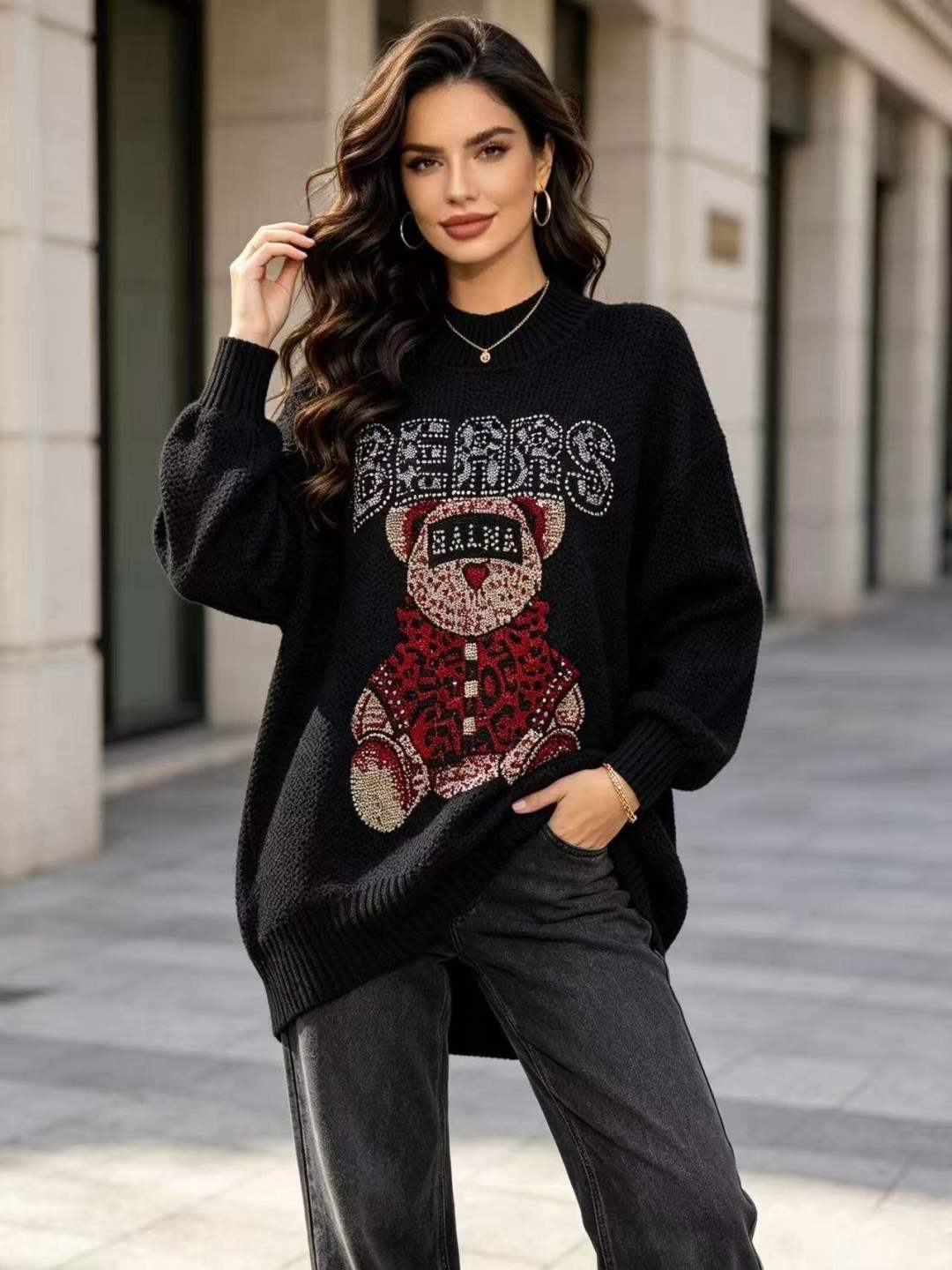 Oversize-Pullover mit Pailletten