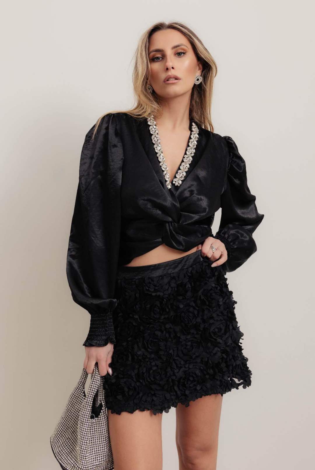 Cropped-Bluse mit Raffung
