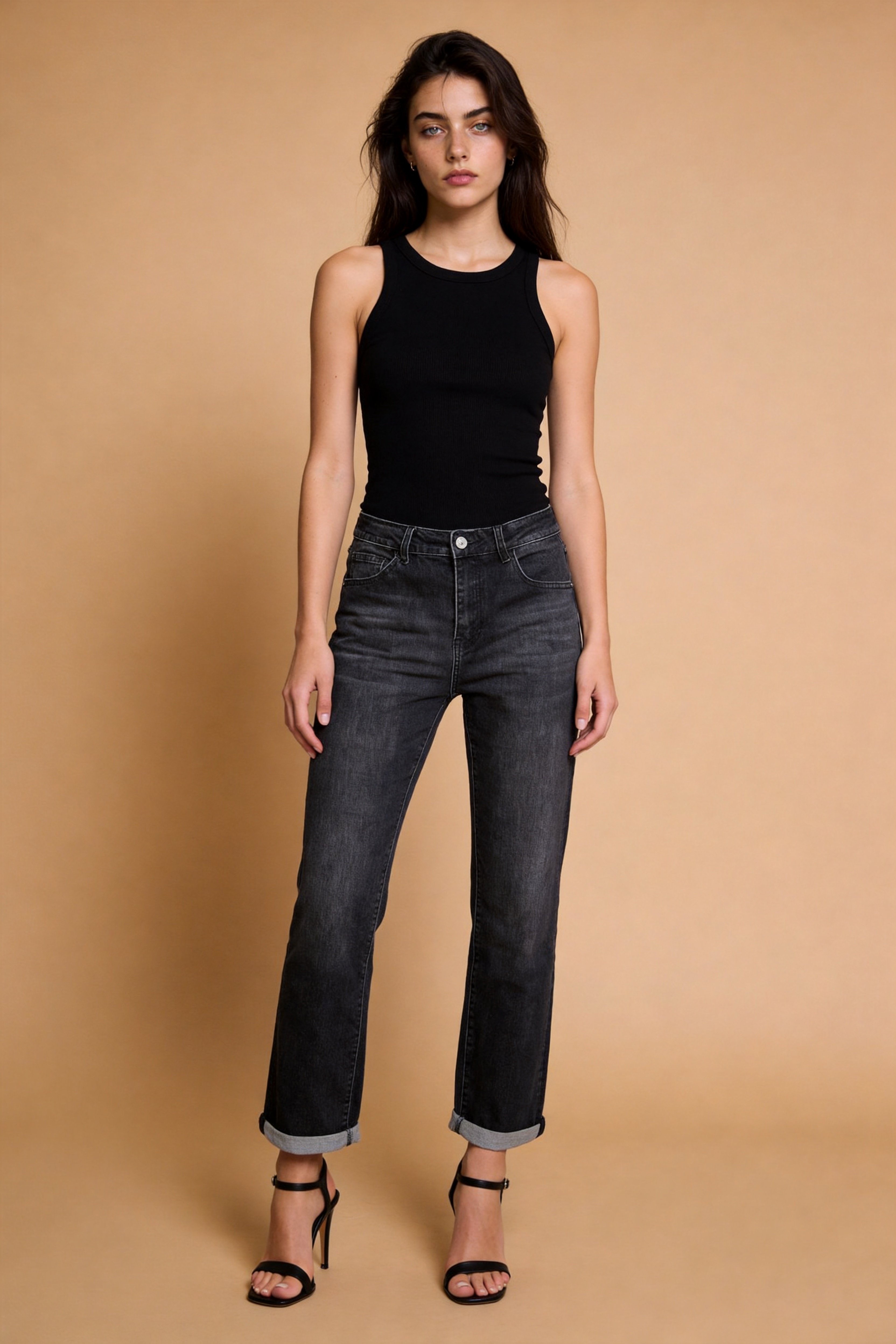 Jeans mit hohem Bund und geradem Bein