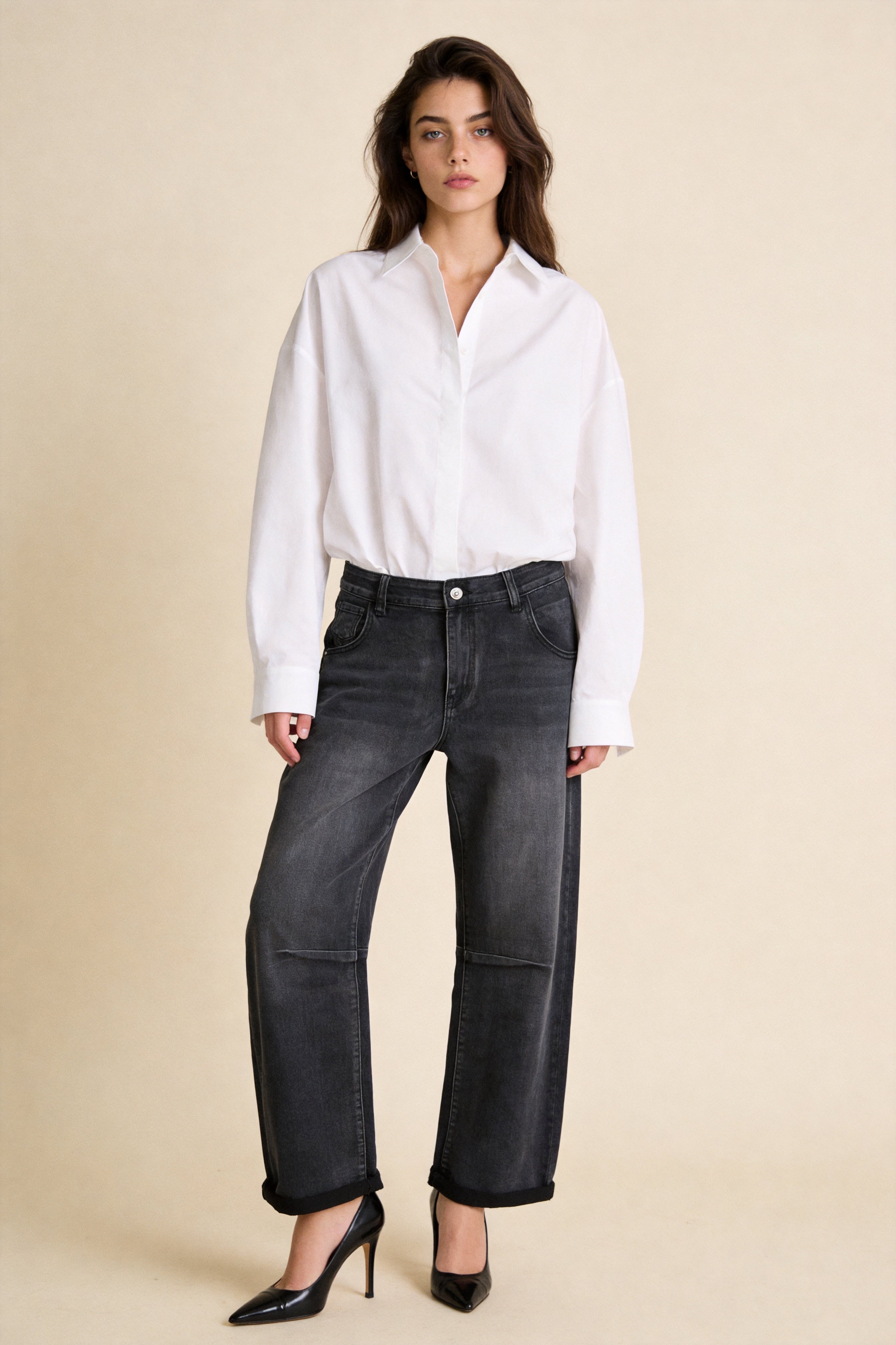 Jeans mit geradem Bein und hohem Bund