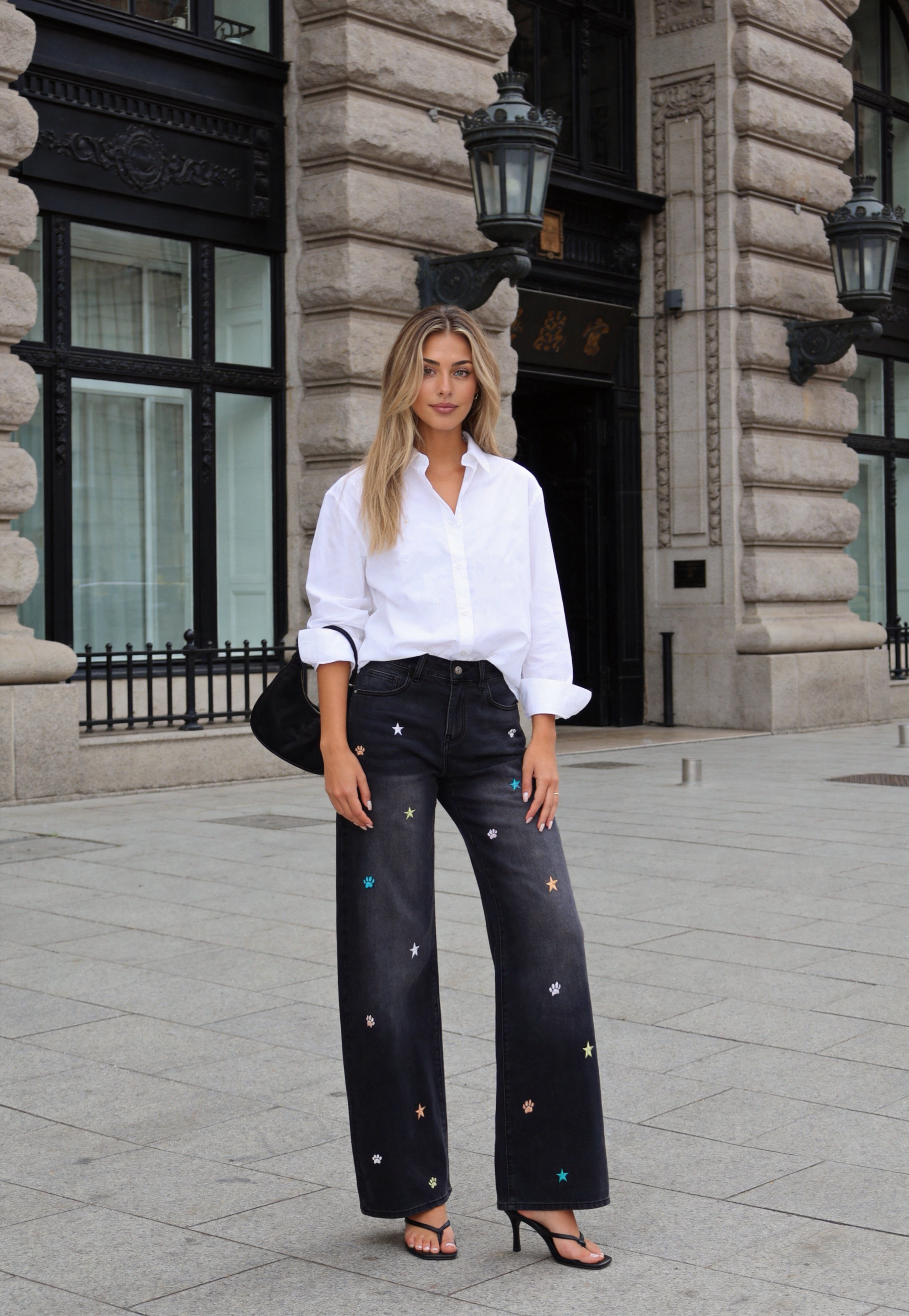 Jeans mit hohem Bund und weitem Bein