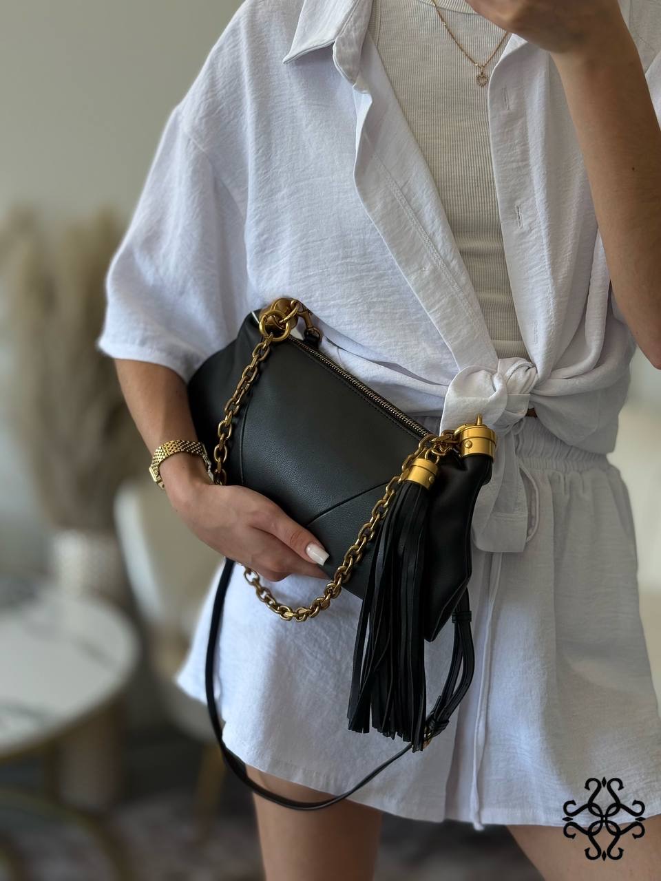 Lederhandtasche mit Quaste