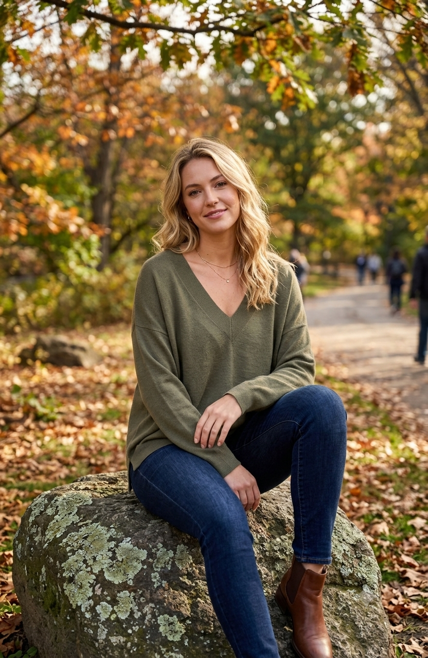 Legerer V‑Ausschnitt Pullover