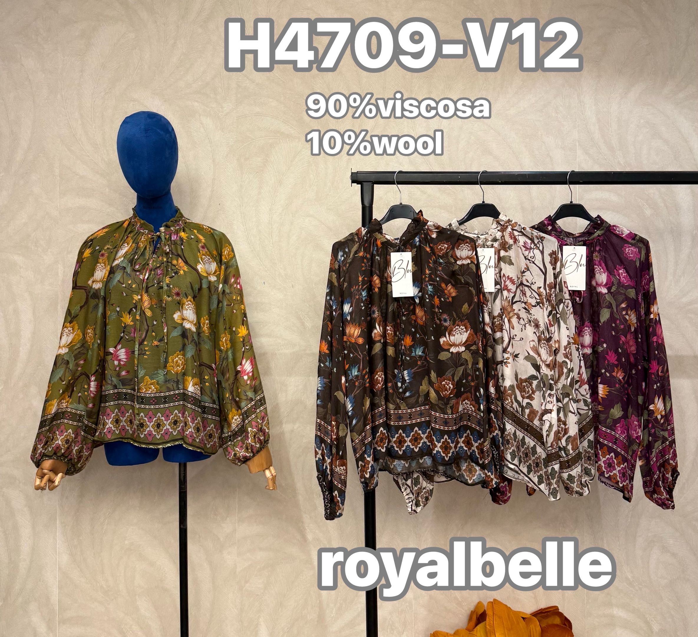 Lockere Bluse mit Stehkragen und Rüsche