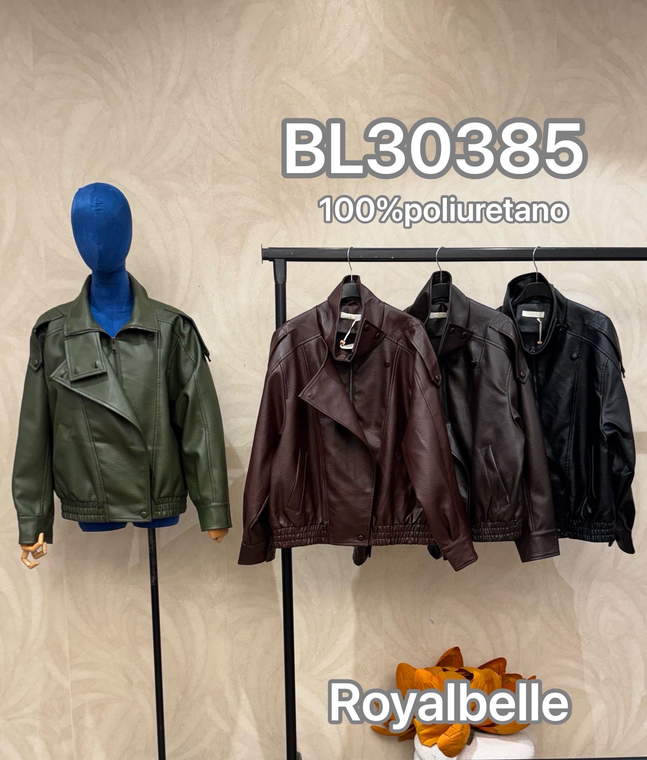 Echtleder‑Optik Jacke mit elastischem Saum