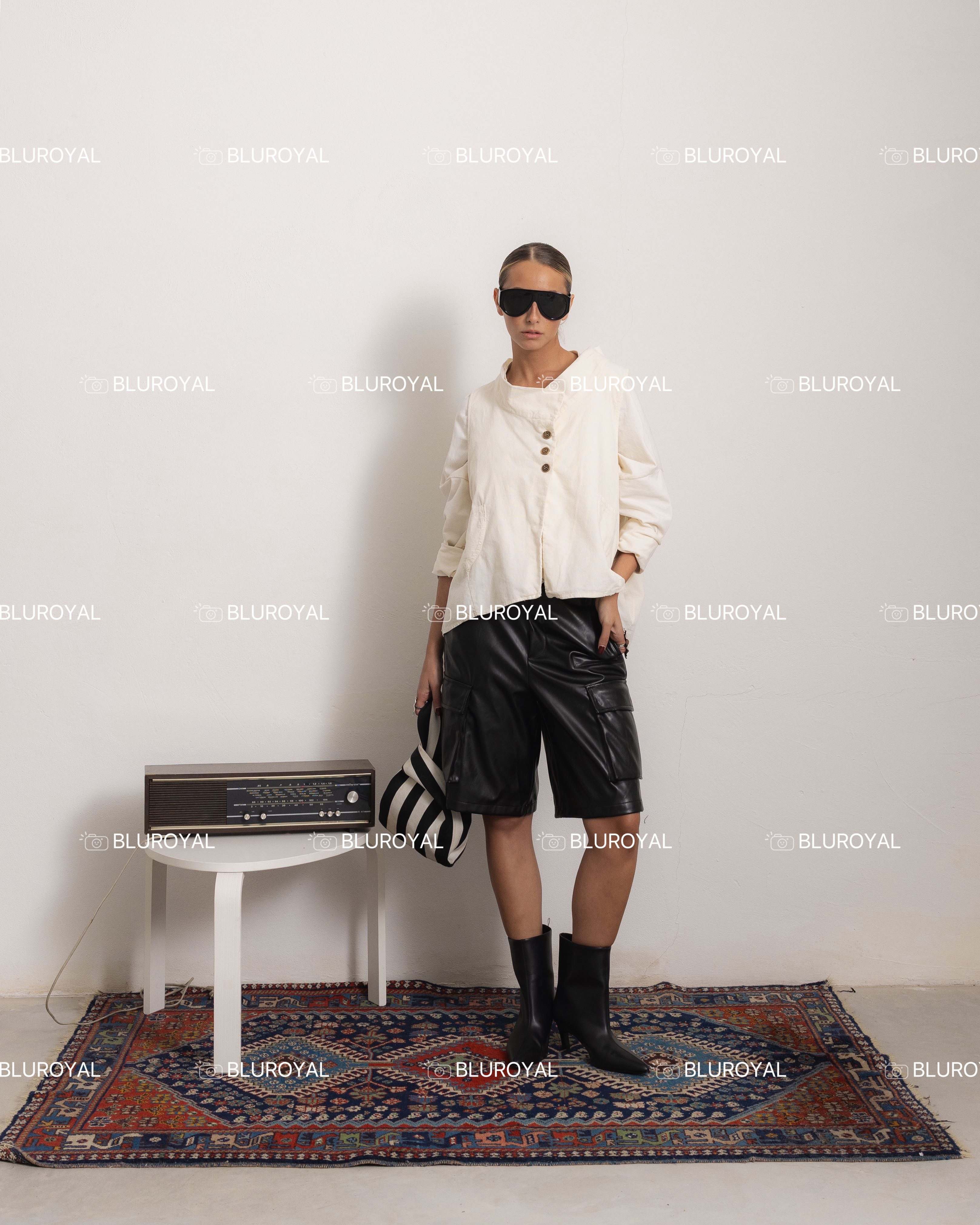 Cargo-Shorts aus Kunstleder bis zum Knie