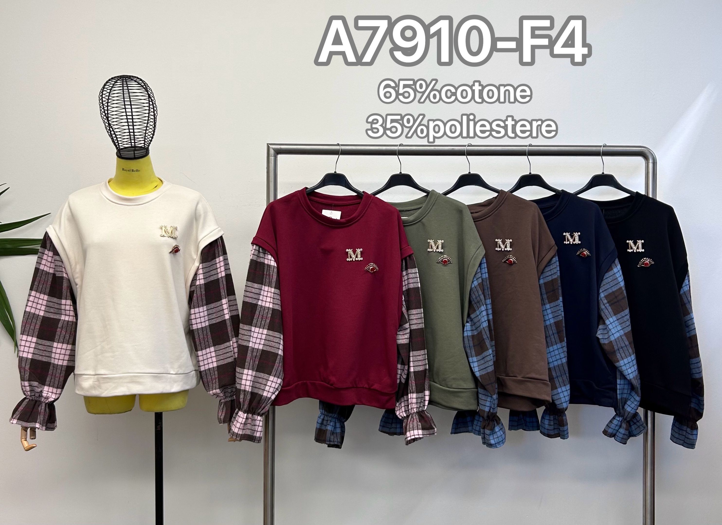 Kariertes Sweatshirt mit Bischofsärmeln