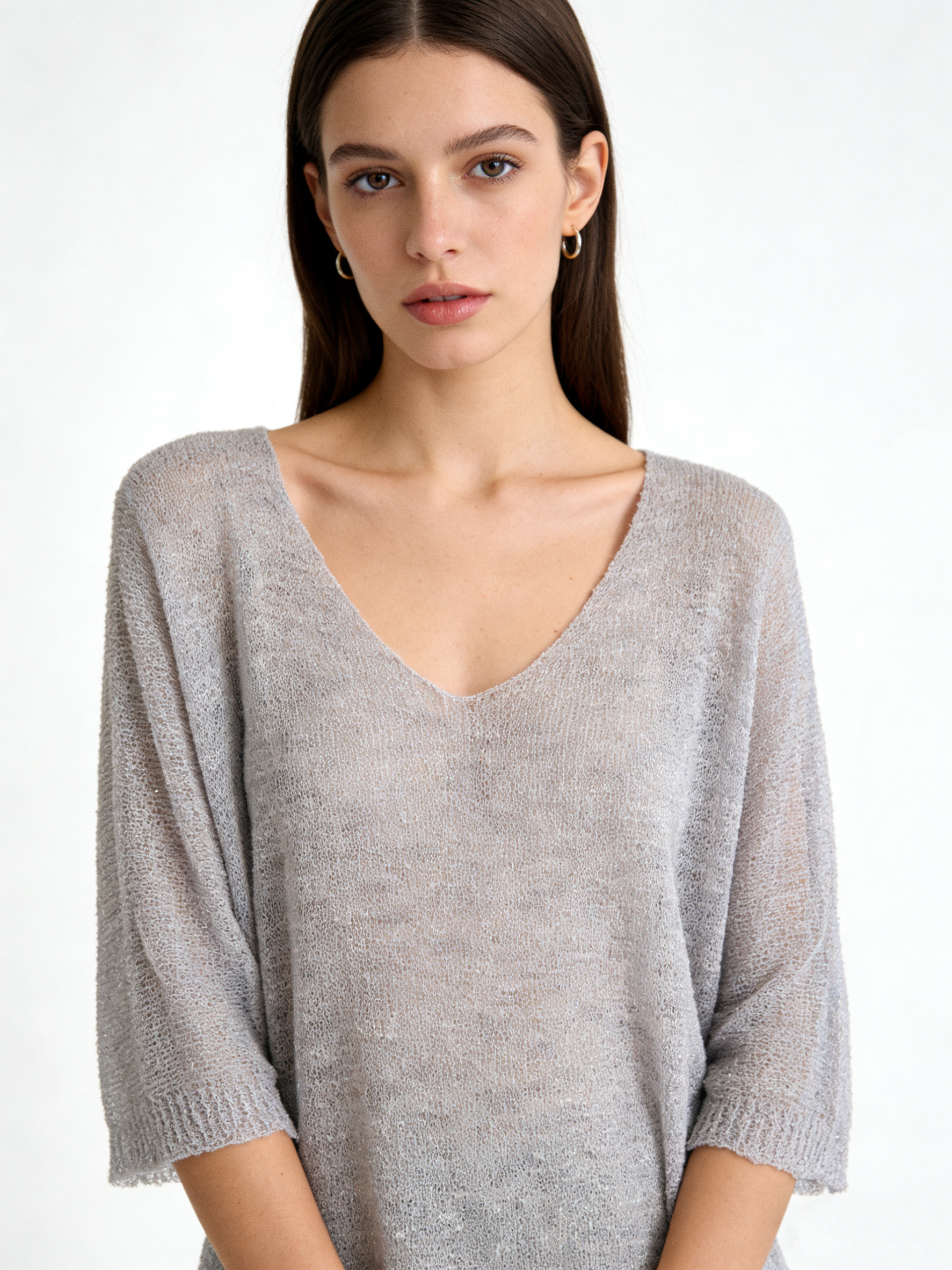 Lässiger V‑Neck Pullover bis zur Hüfte