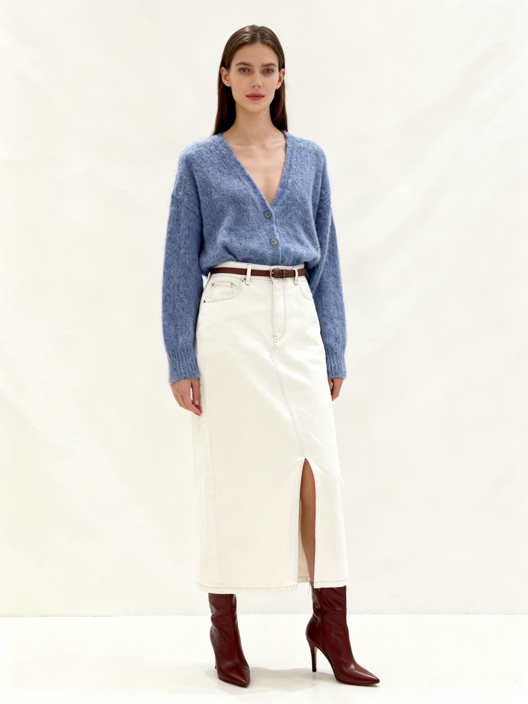 Lockerer Mohair-Cardigan mit V-Ausschnitt