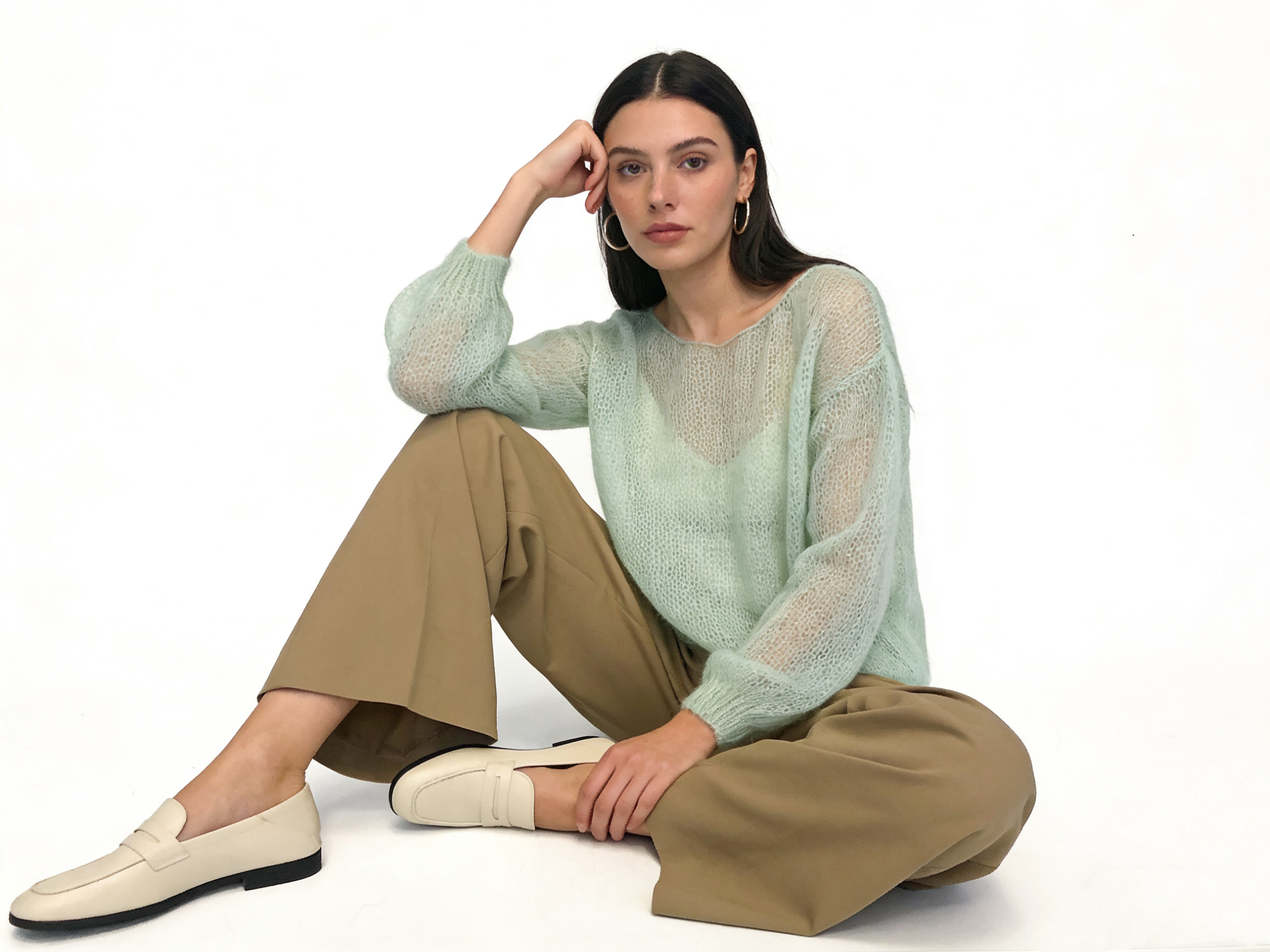 Gerader Mohairpullover mit Puffärmel