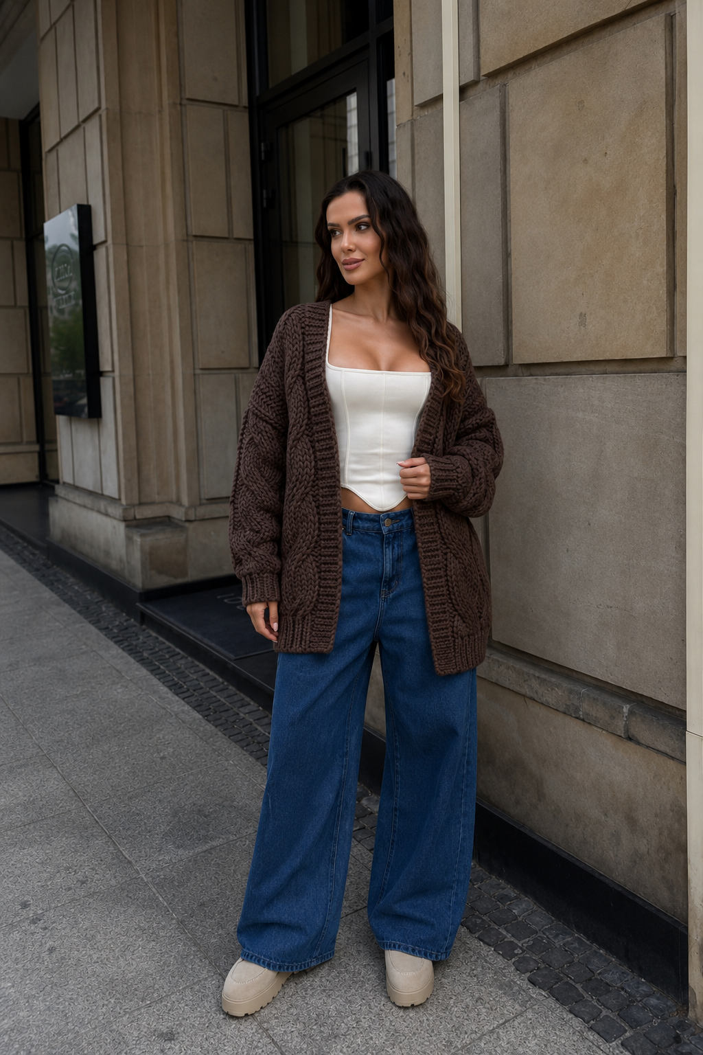 Langer Oversize Cardigan mit V‑Ausschnitt