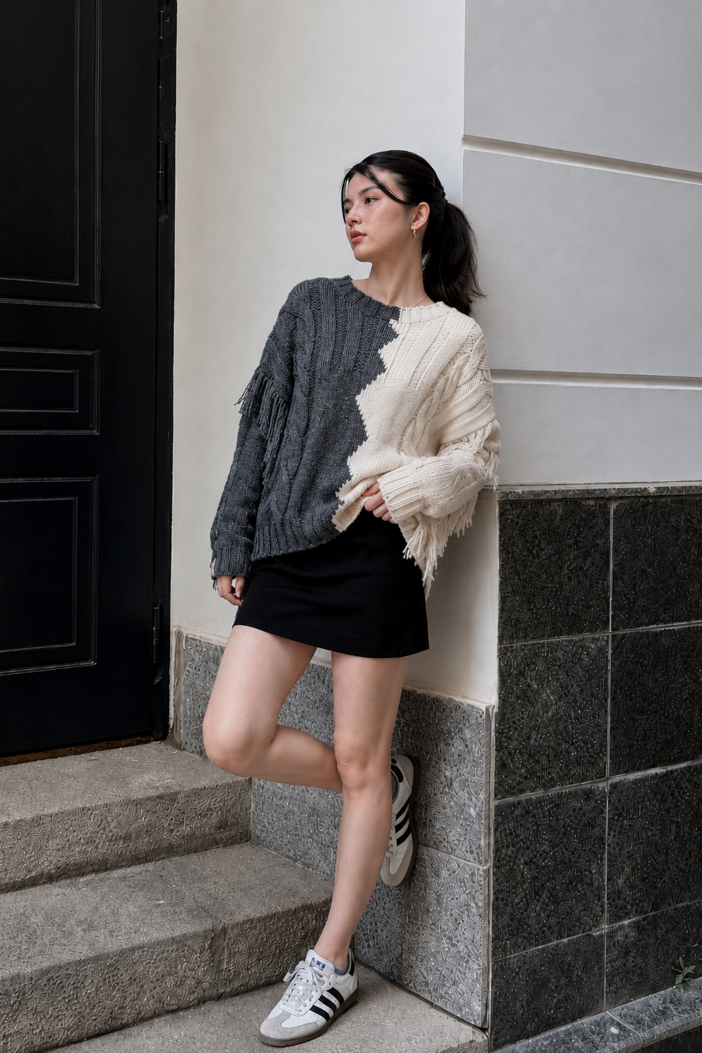 Oversize-Pullover mit Fransen