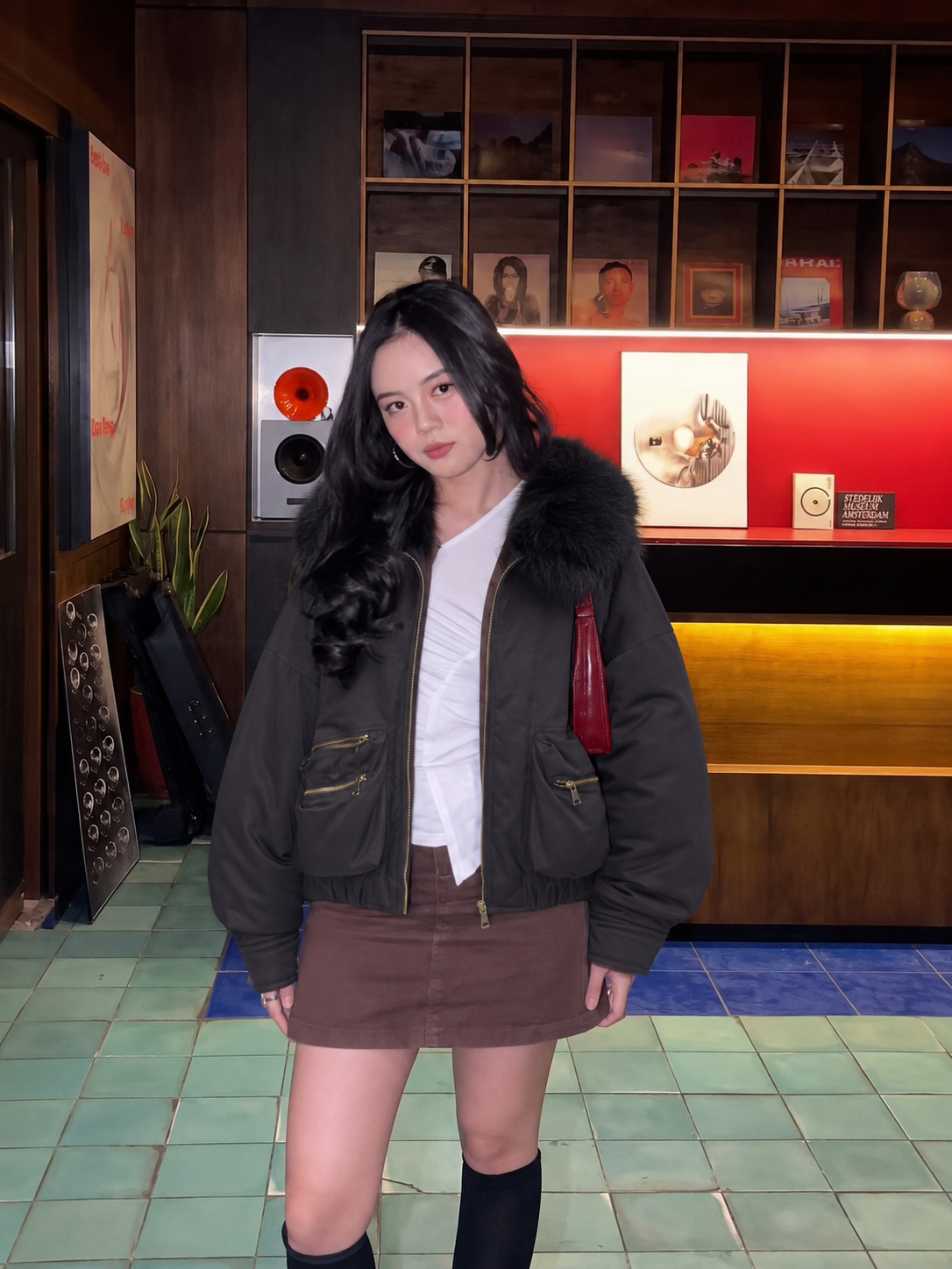 Oversize-Jacke mit Kunstfellkragen