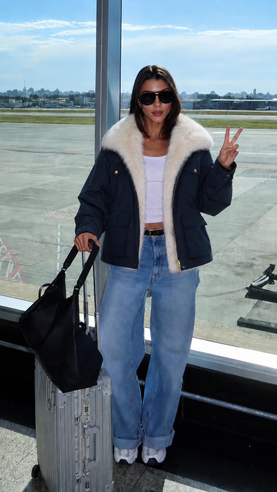 Kurze Steppjacke mit Kragen