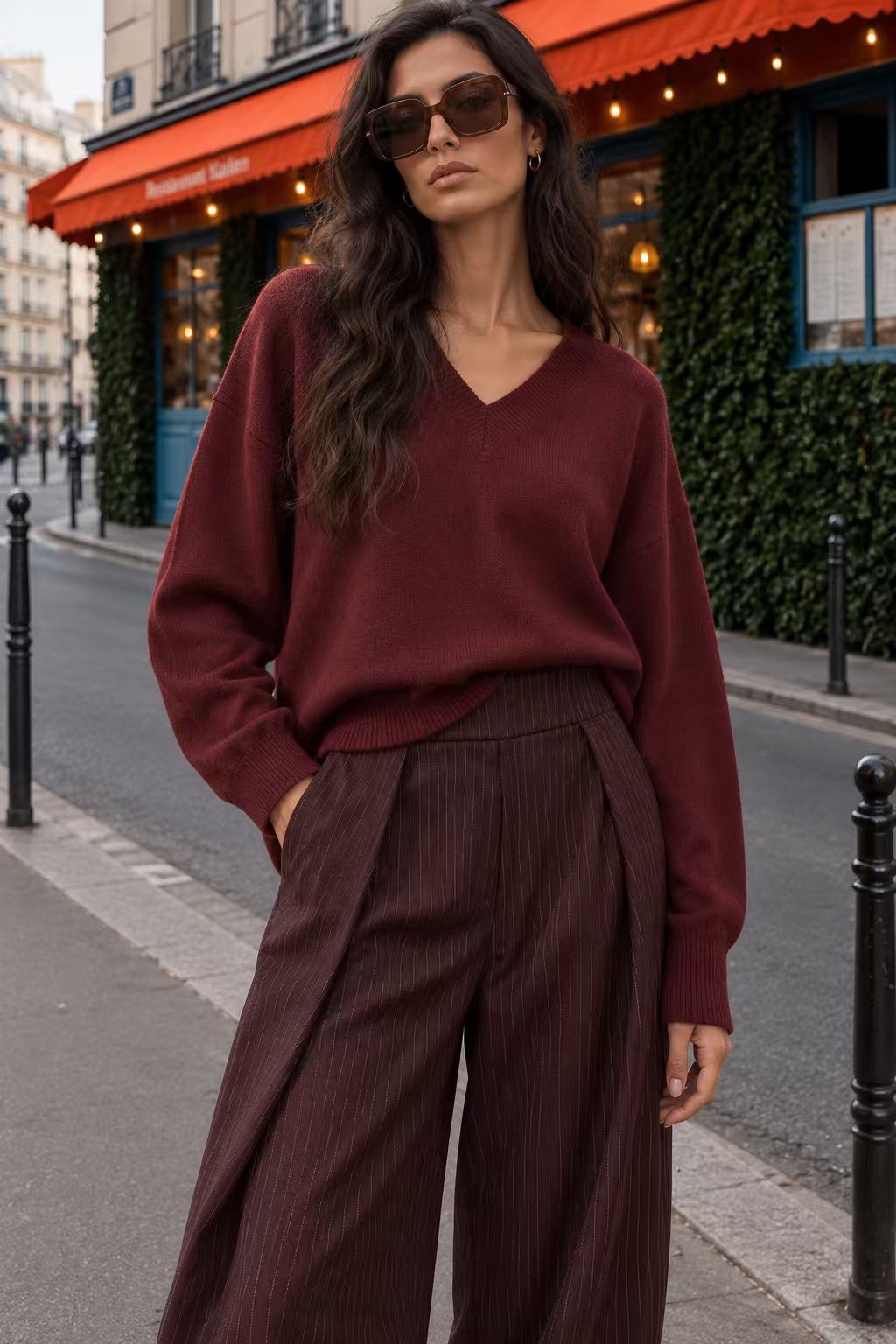 Lockerer V‑Ausschnitt Pullover