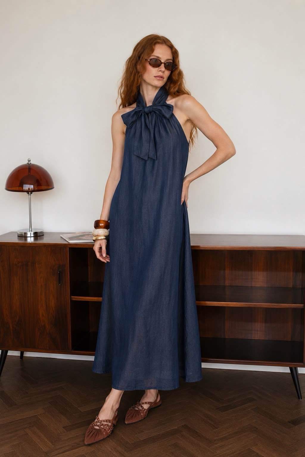 Maxi-Halterkleid mit Schleife