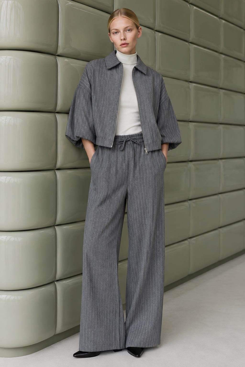 Wide-Leg-Hose mit Streifen
