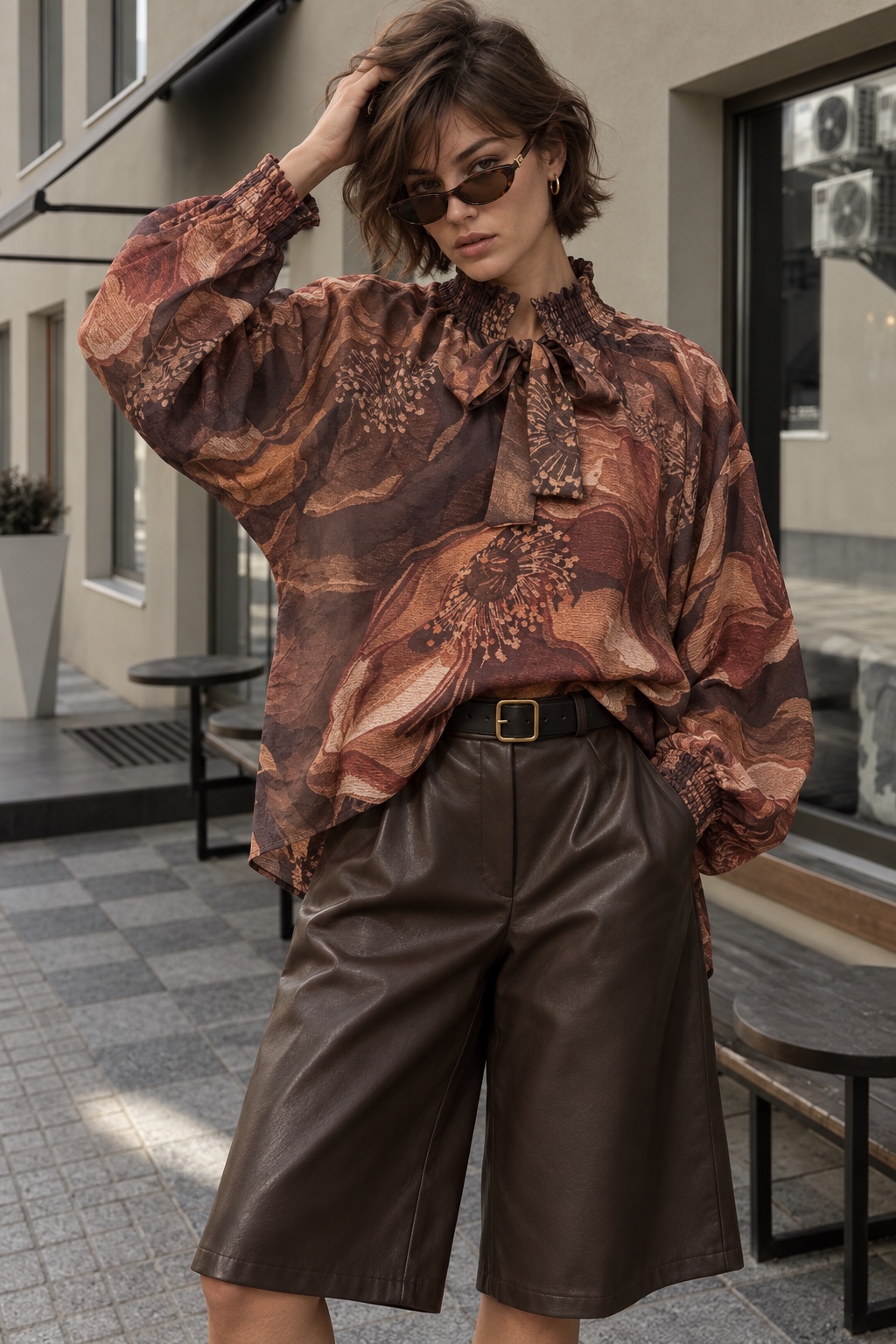 Locker sitzende Bluse mit Schleife