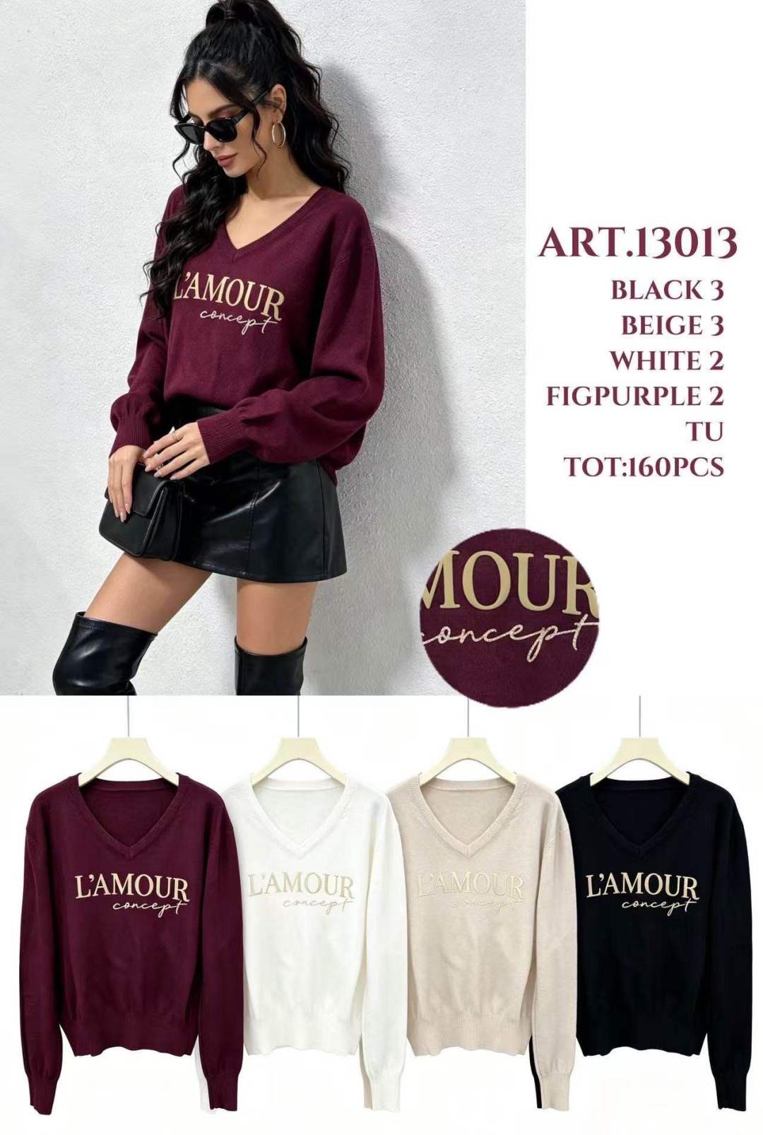 Pullover mit Schriftzug und V‑Ausschnitt