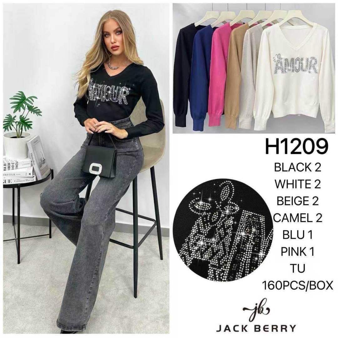 V‑Ausschnitt Pullover mit Nieten