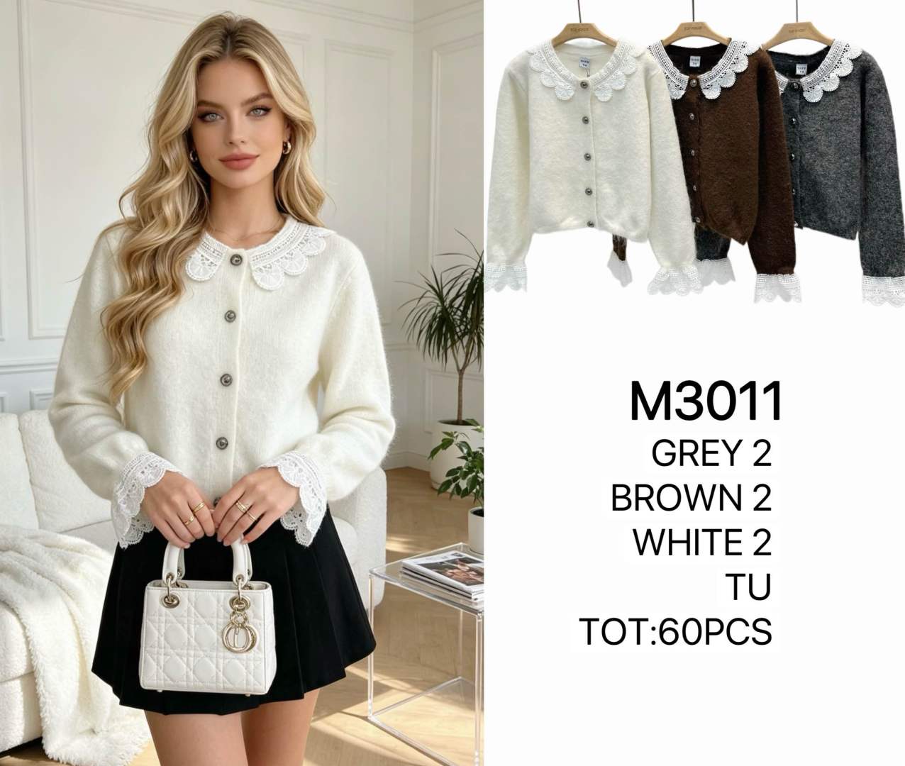 Cardigan mit Spitzenkragen