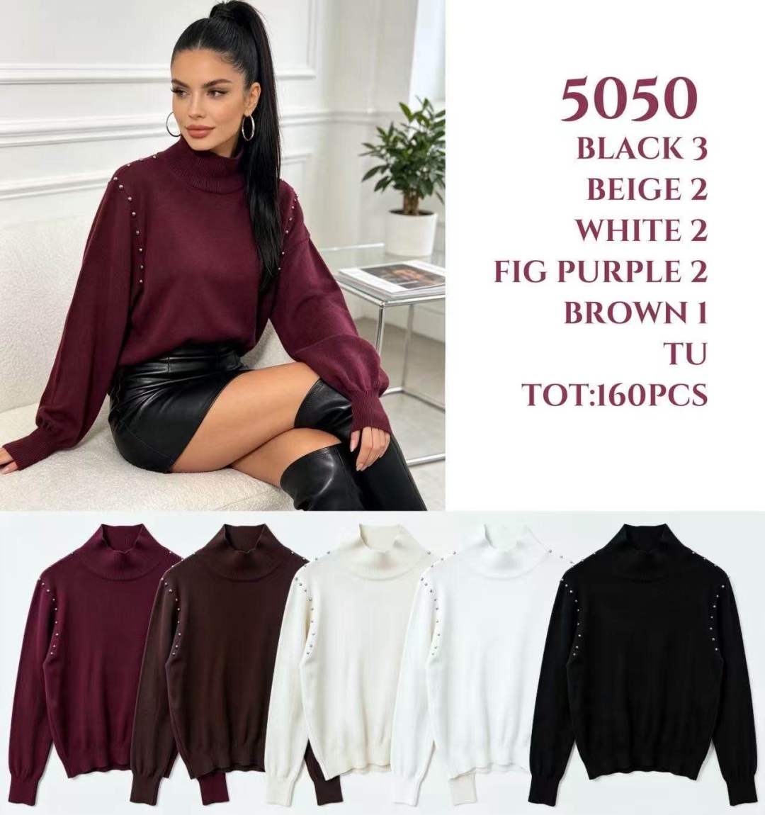 Rollkragenpullover mit Nieten