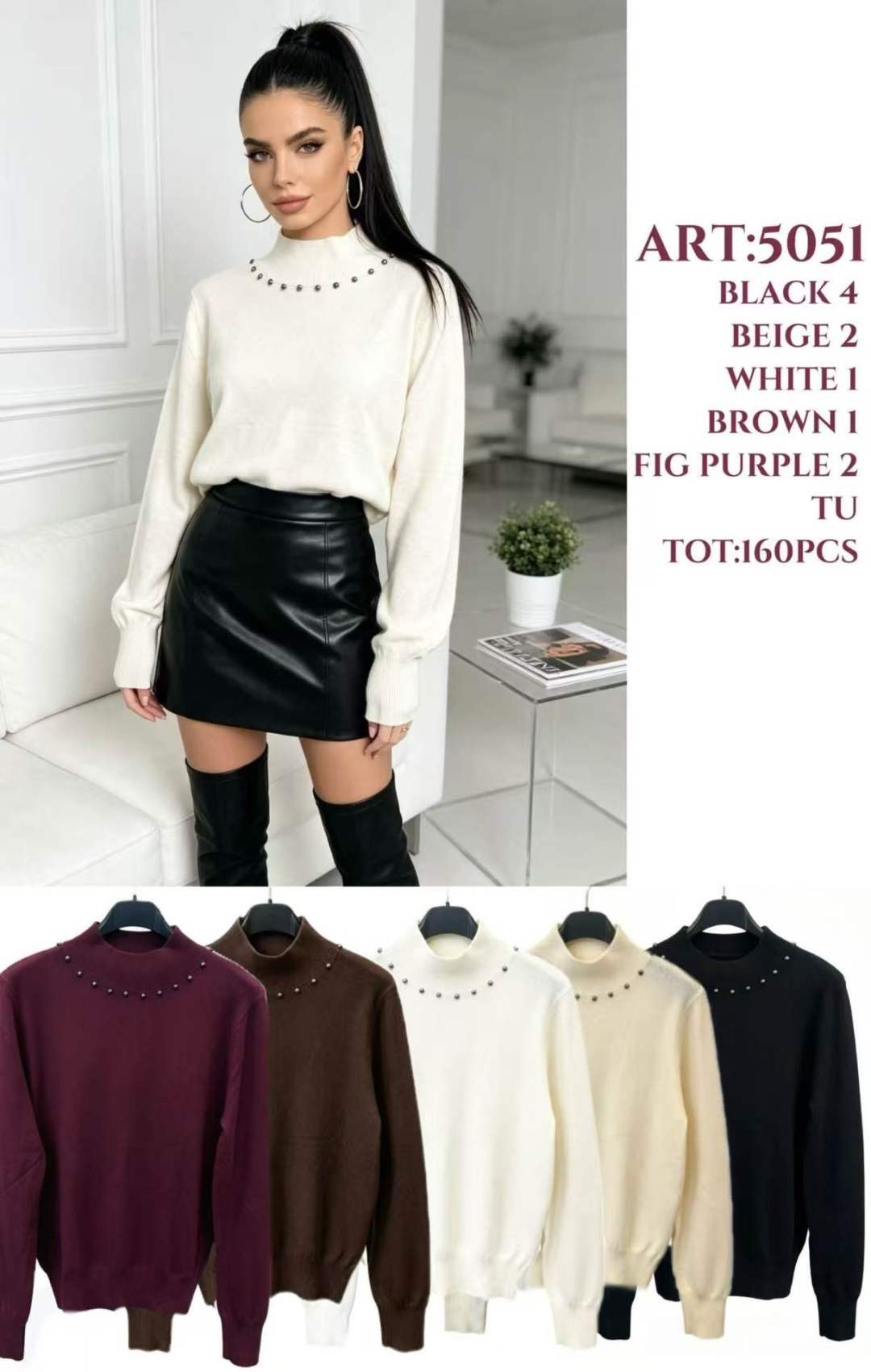 Pullover mit Stehkragen und Nieten