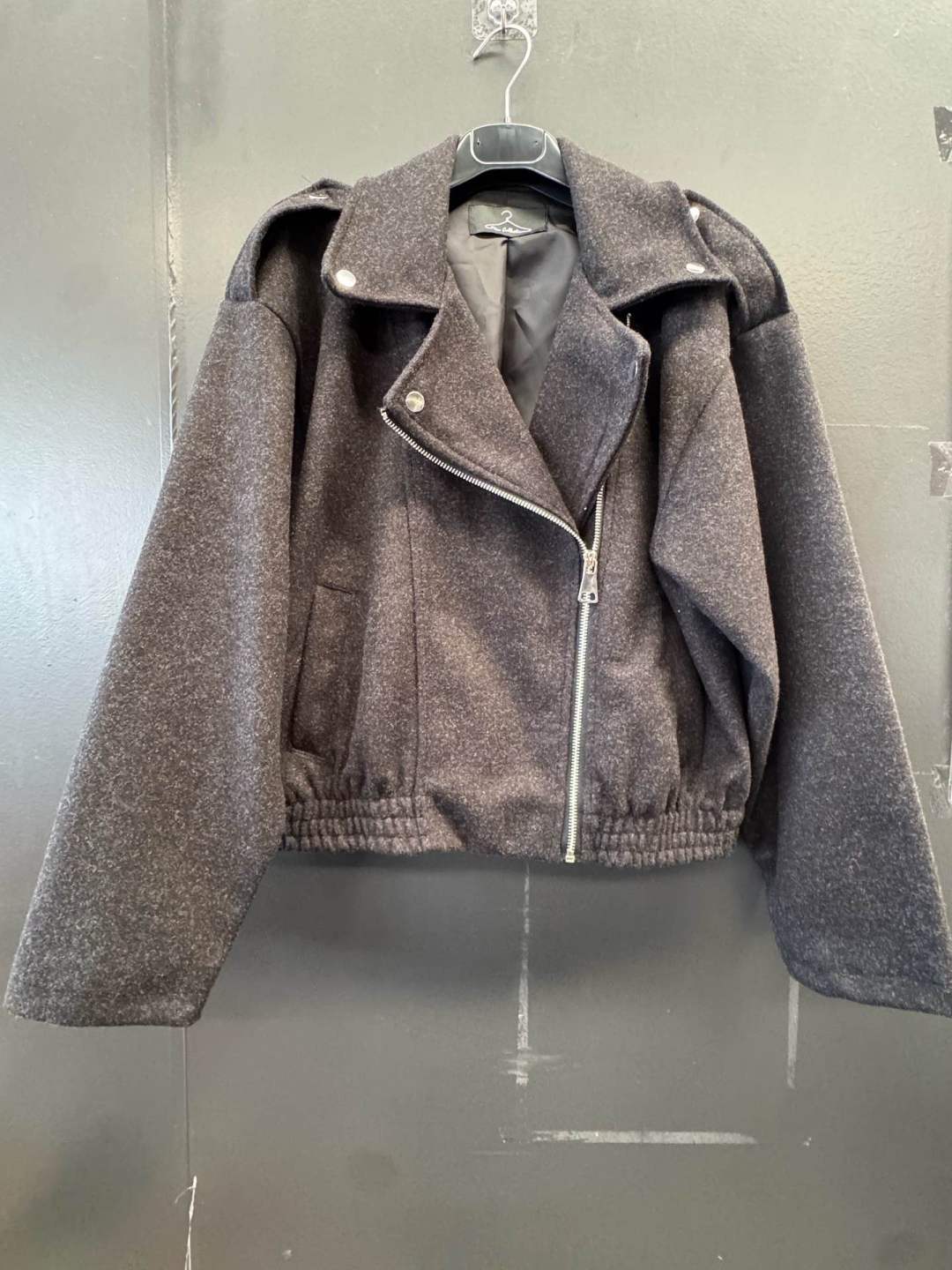 Kurz-Bikerjacke mit elastischem Bund