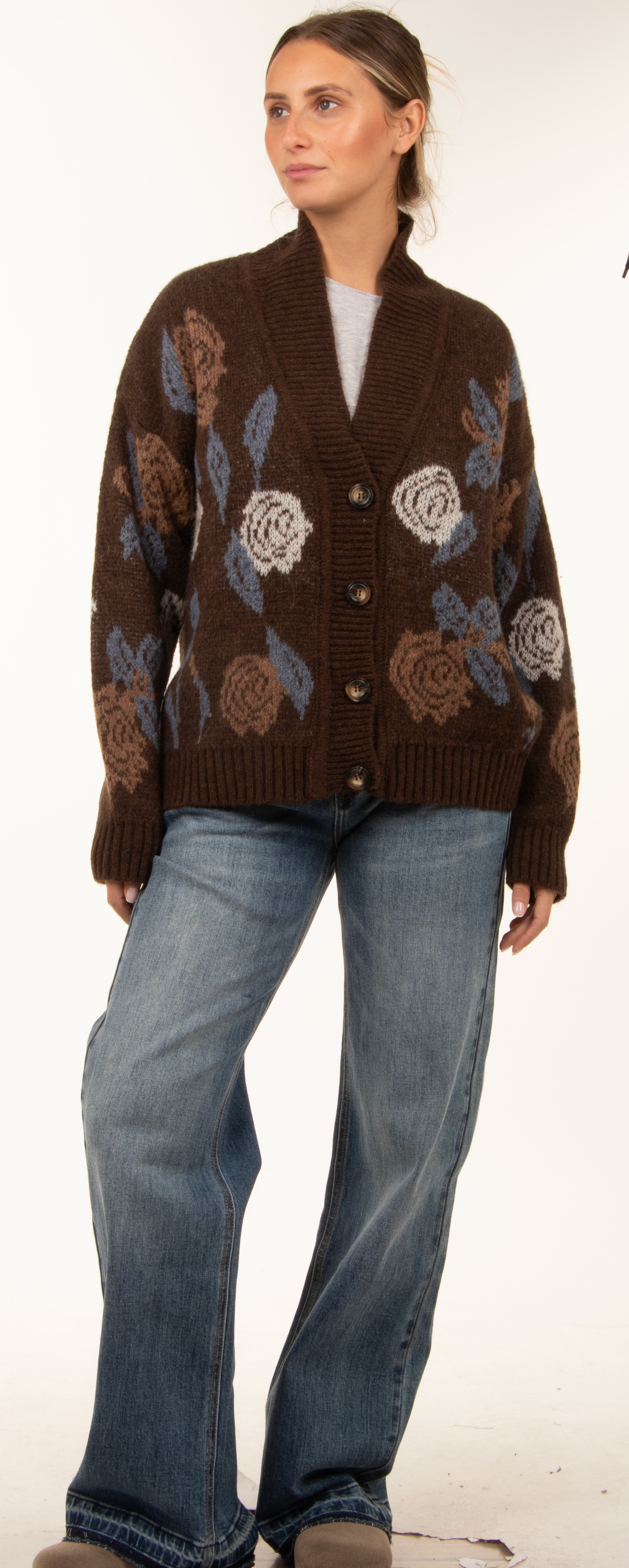 Oversize Cardigan mit Blumenmuster