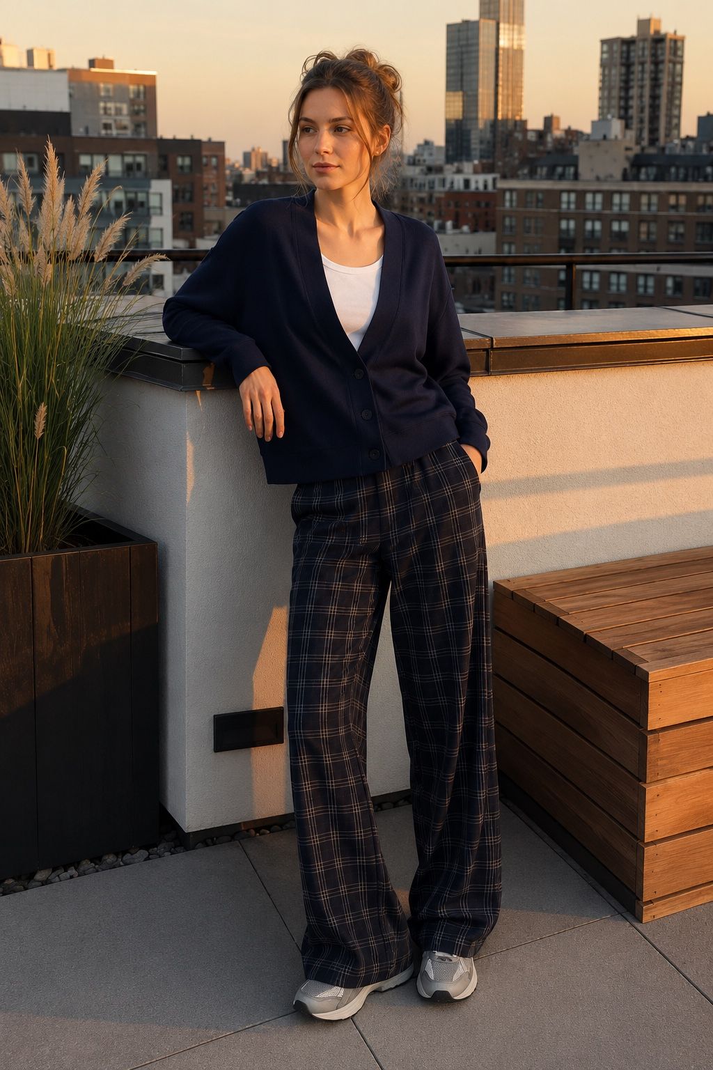 Wide-Leg-Hose mit Karomuster