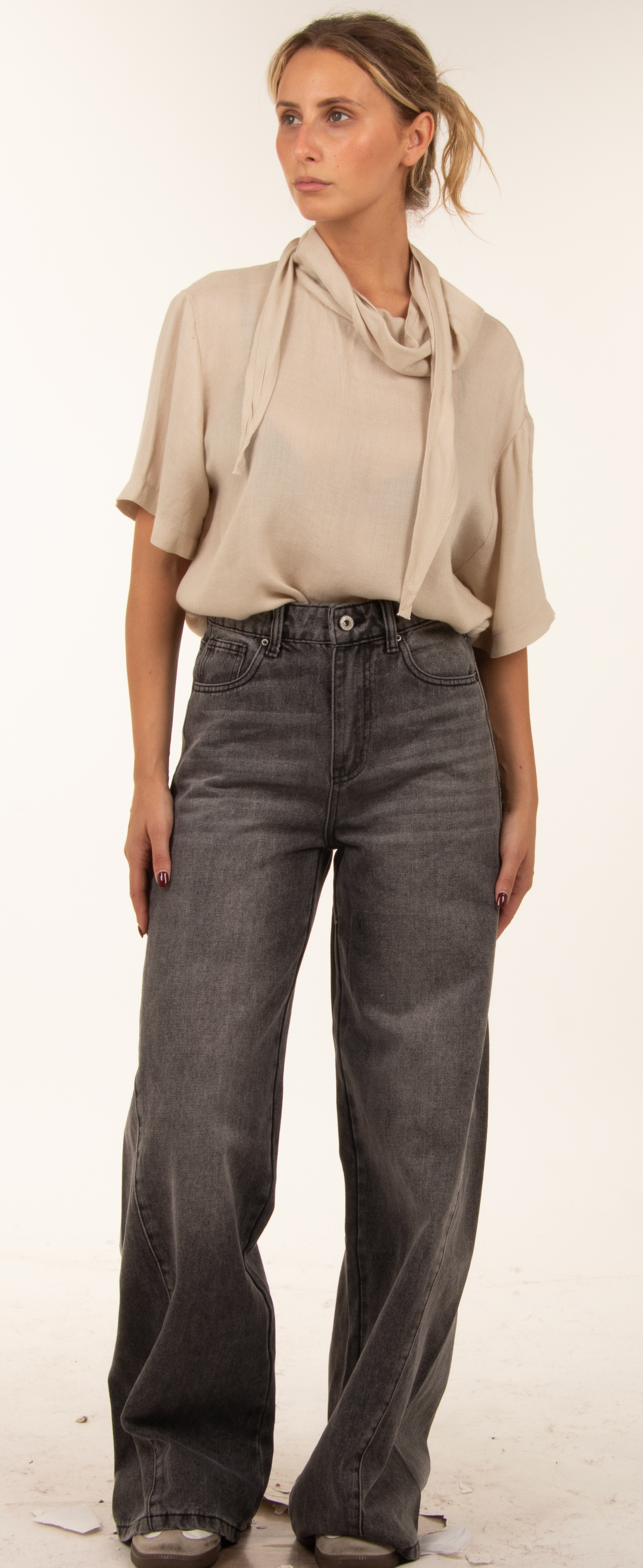 Weit geschnittene High‑Waist Hose