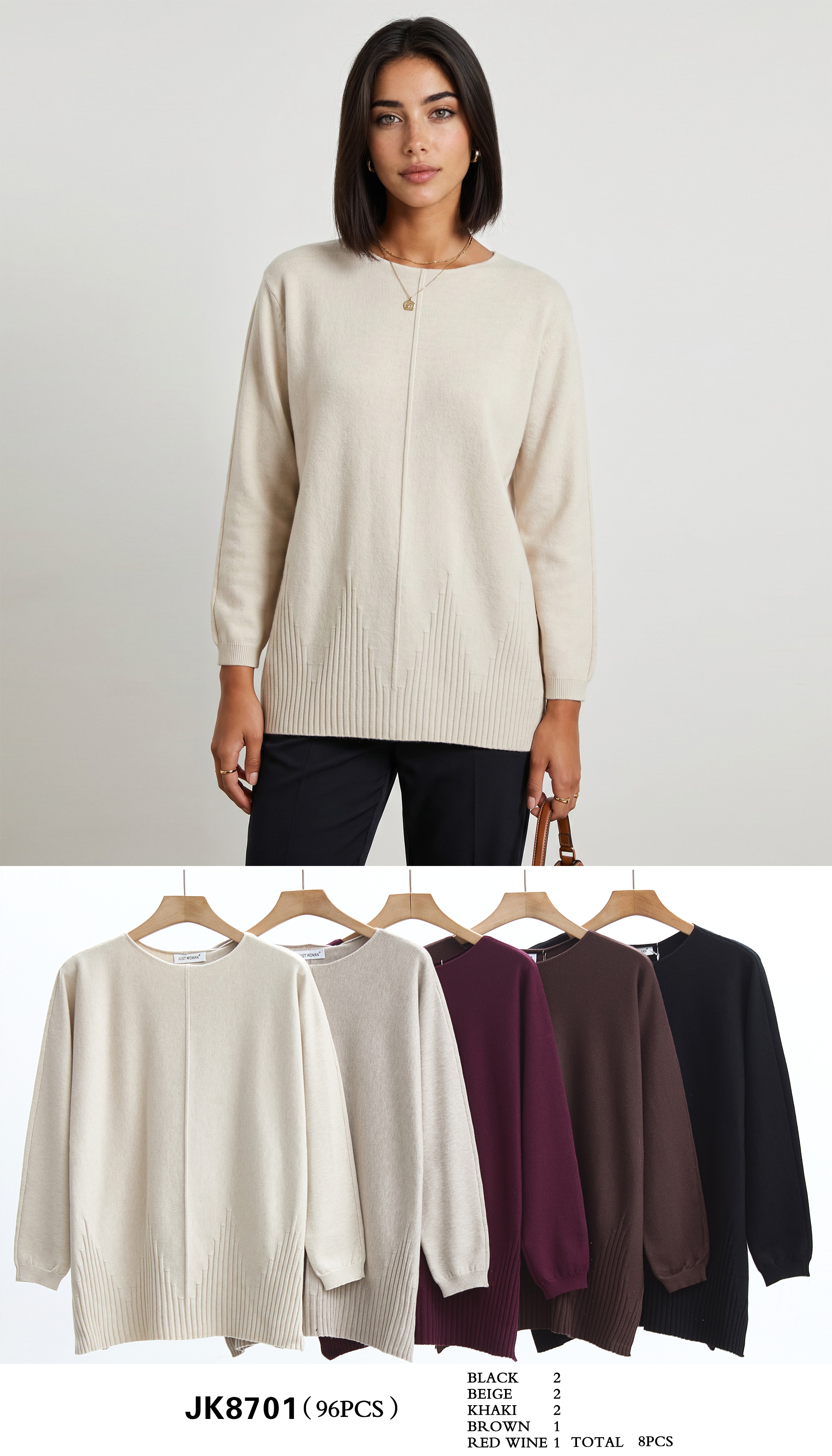 Verlängerter Pullover mit Falte