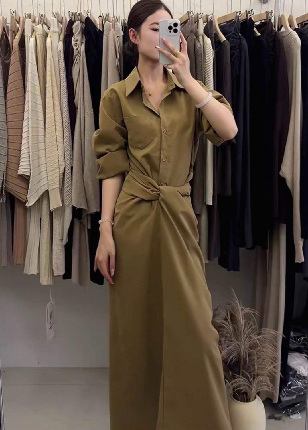 Maxi Hemdkleid mit Taillenband
