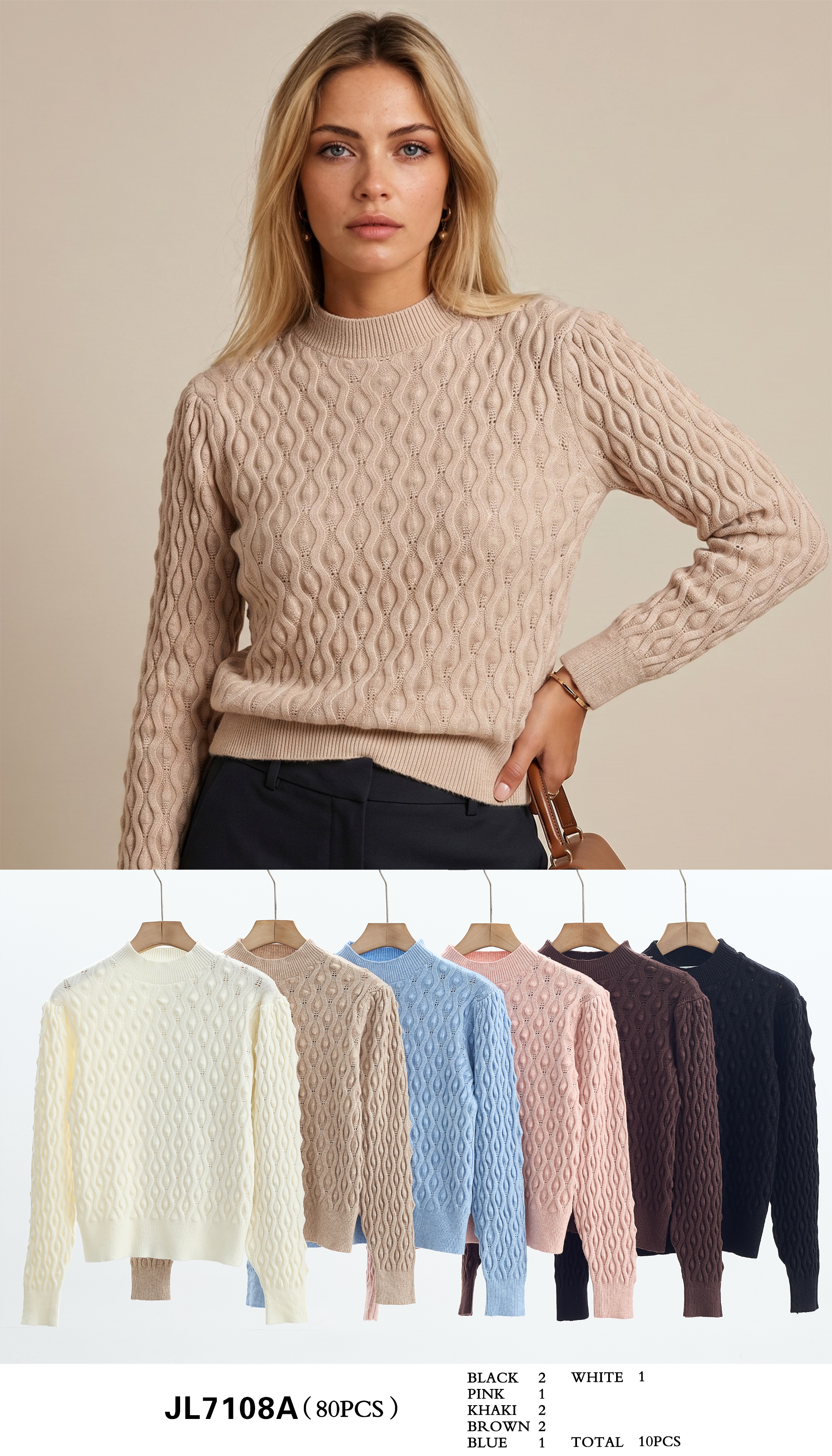 Wärmender Grobstrickpullover mit halbem Rollkragen und Zopfmuster