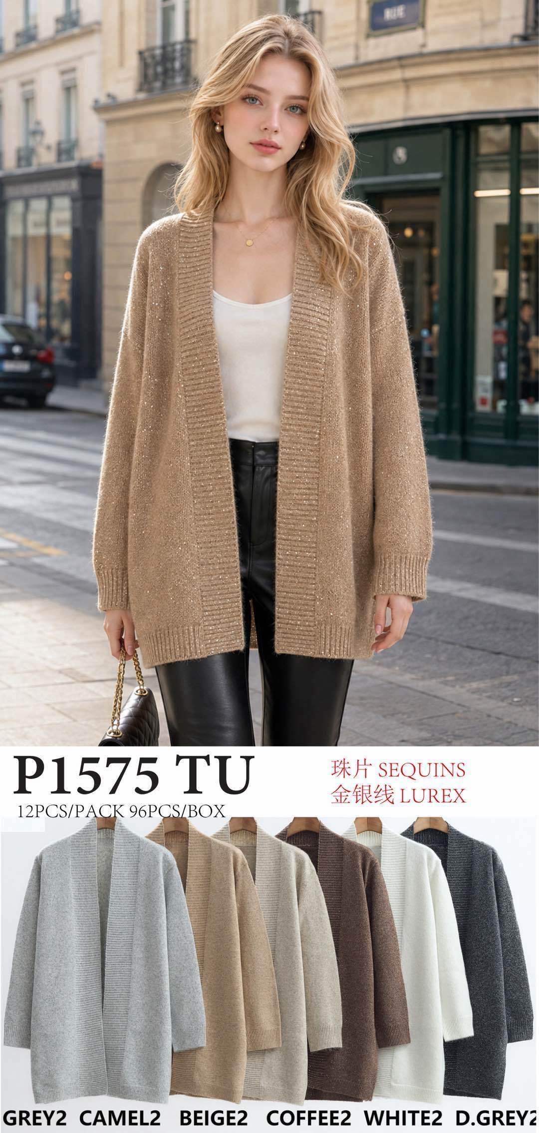 Verlängerter Oversize-Cardigan mit Pailletten