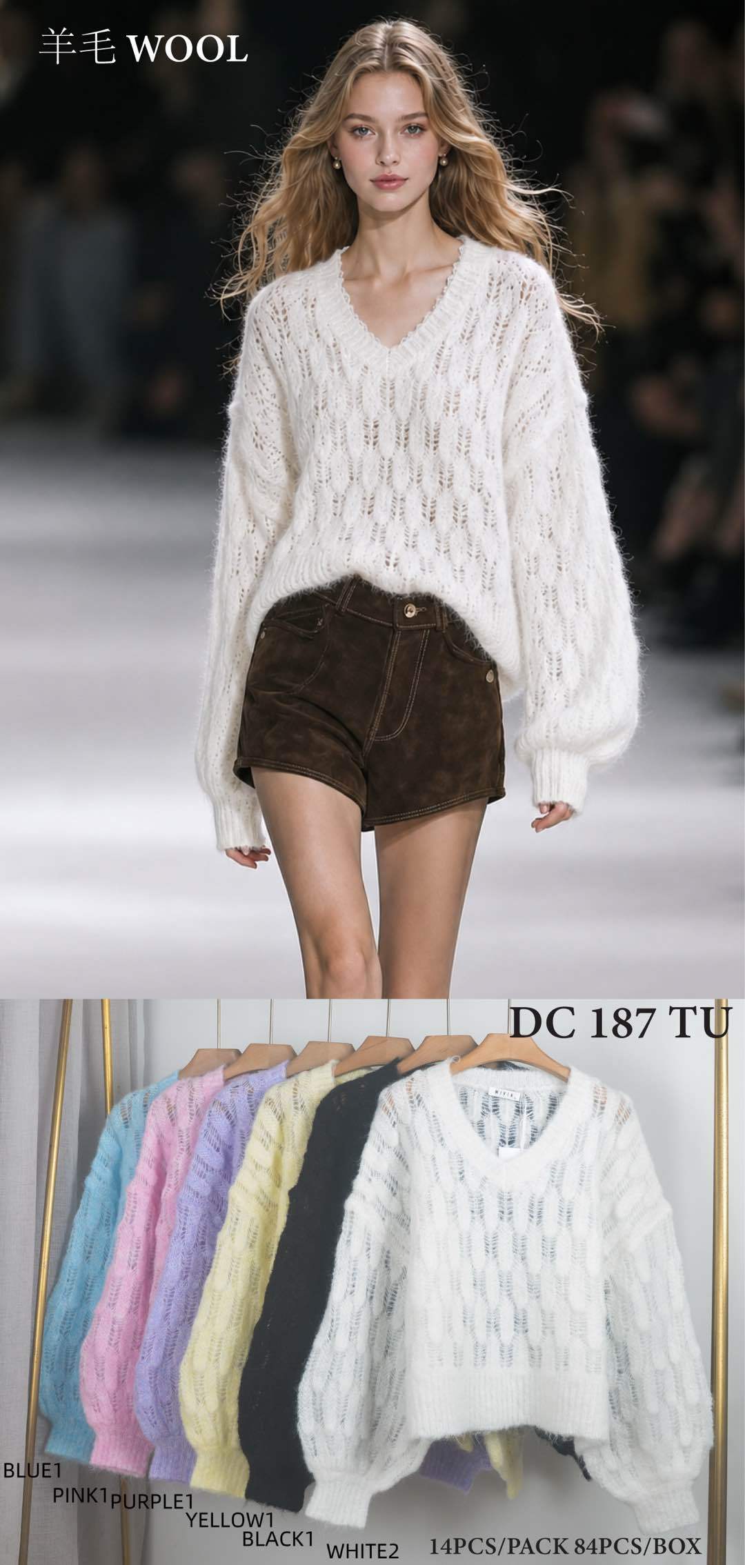 Oversize Flauschiger Pullover mit V‑Ausschnitt