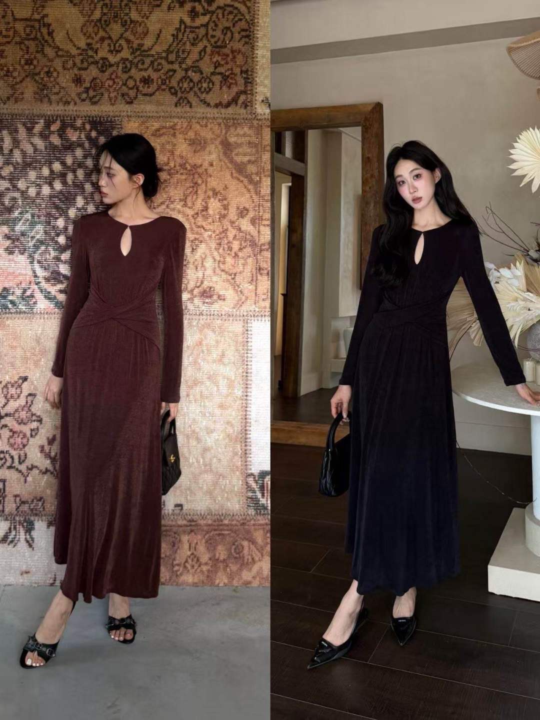 Figurbetontes Maxikleid mit Tropfen‑Ausschnitt