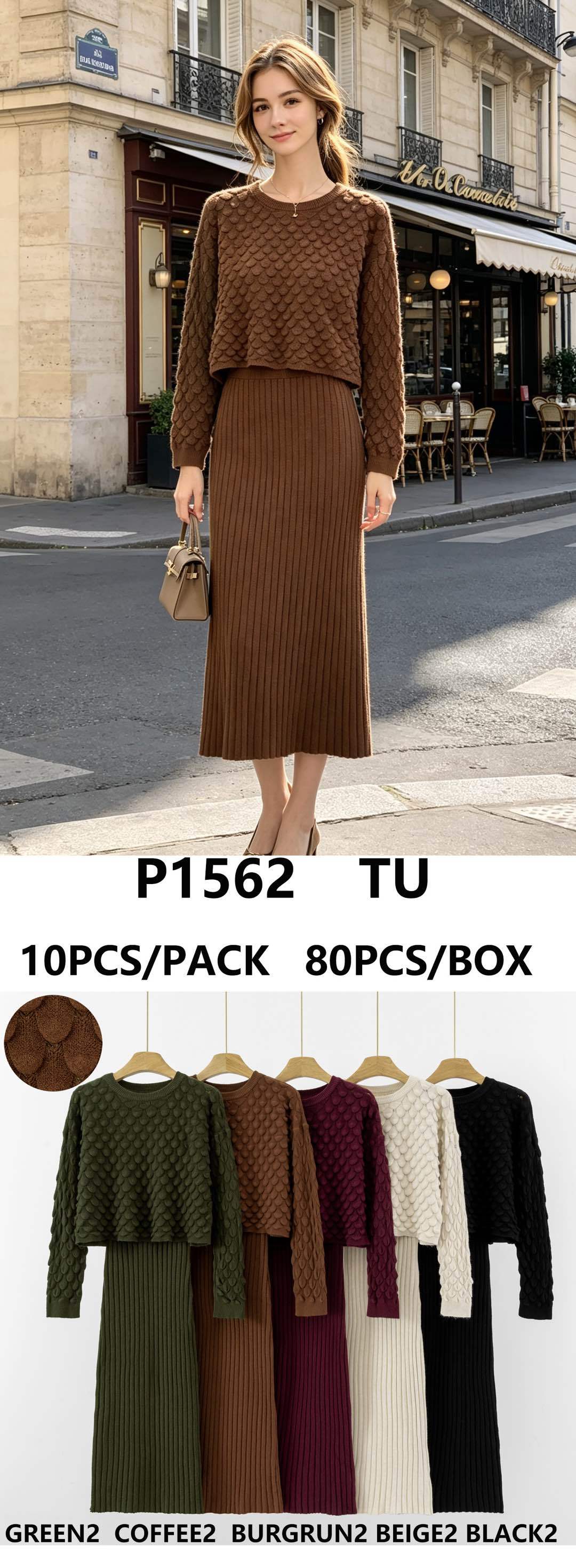 Kurz geschnittener Longsleeve-Top & plissierter Midi-Rock Set