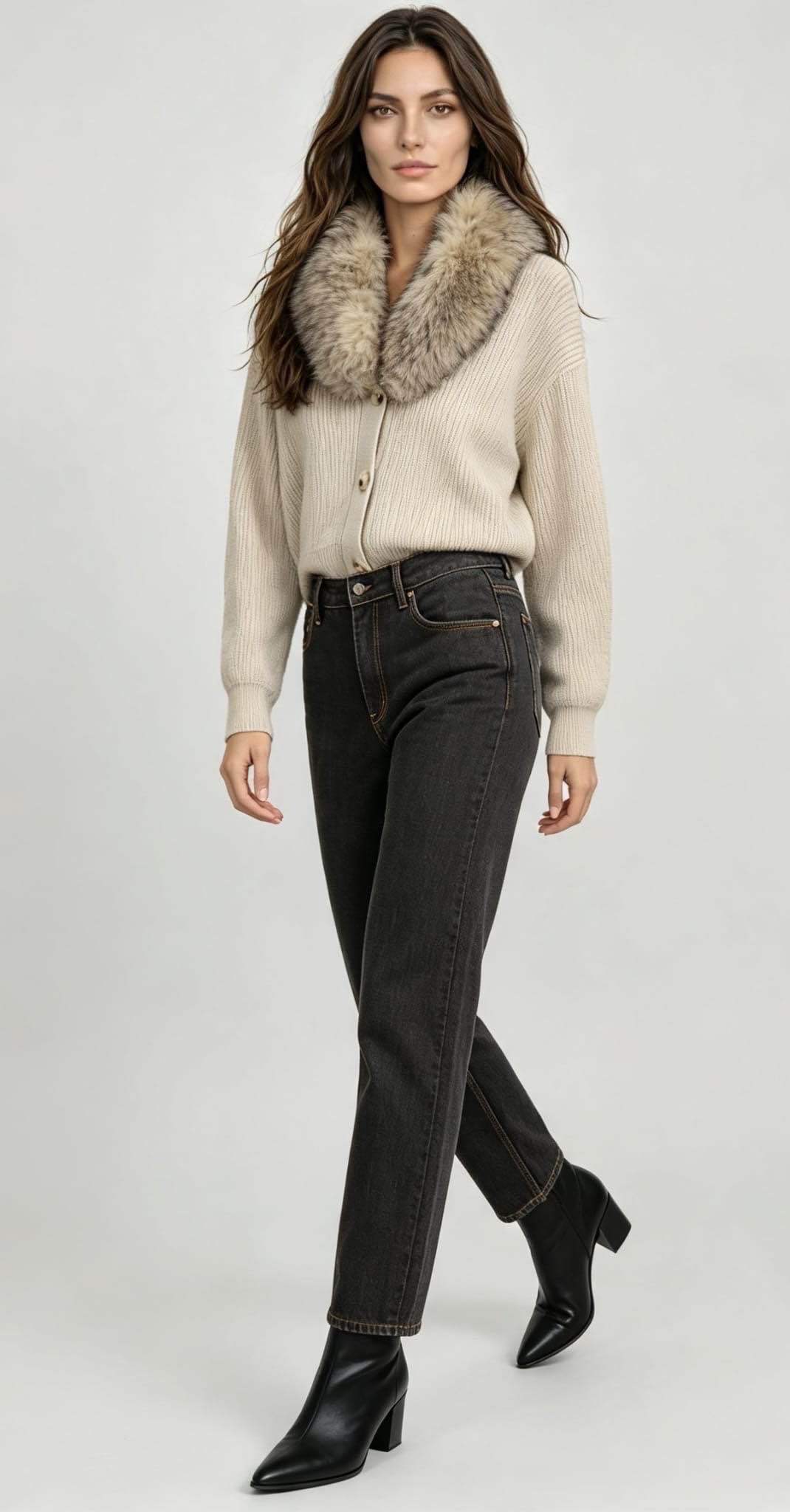 Cardigan mit Fellkragen