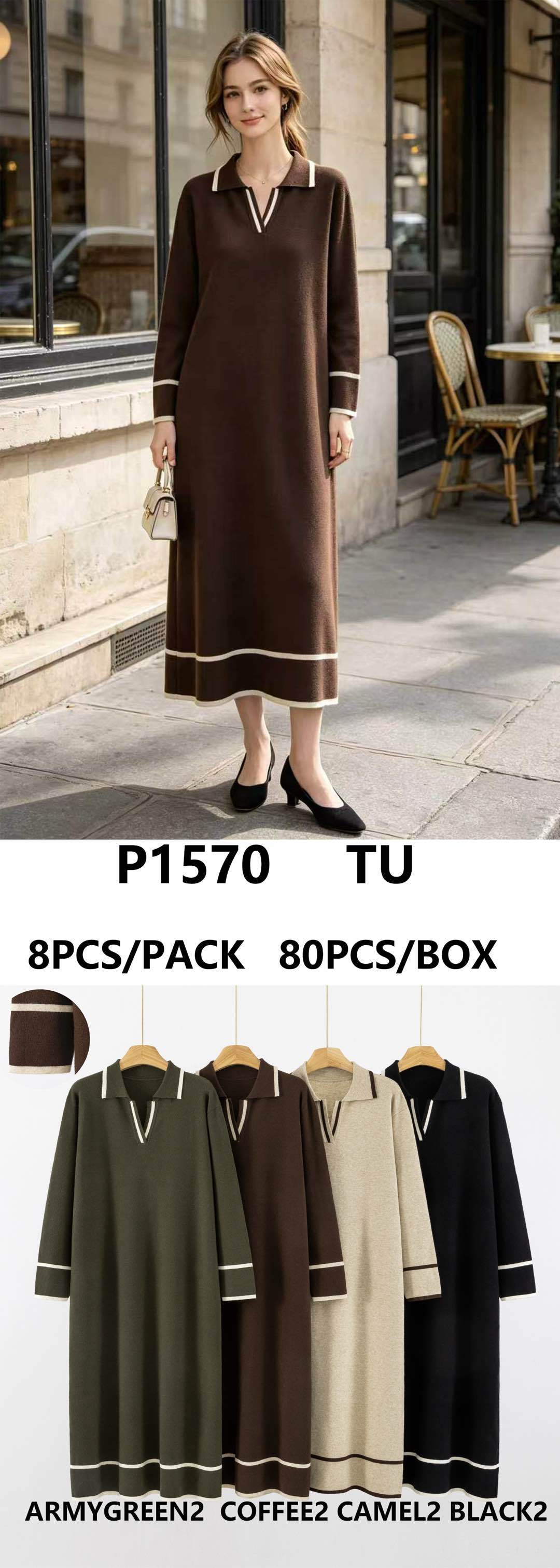 Midi-Strickkleid mit Polo-Kragen