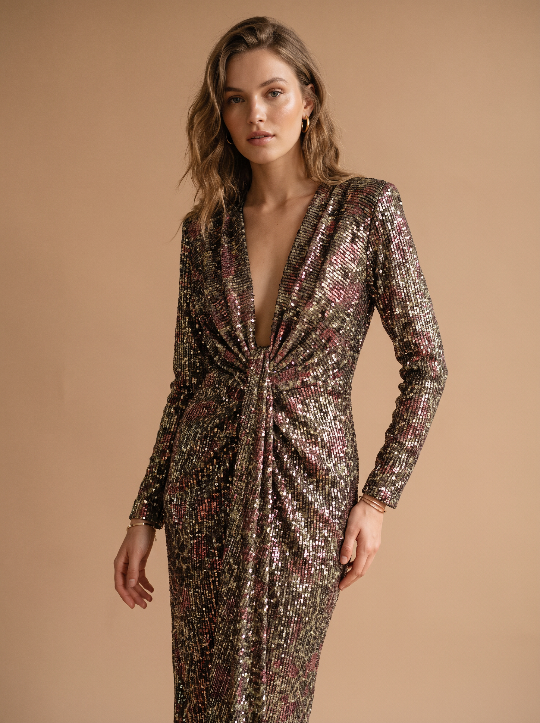 Midi-Wickelkleid mit Pailletten