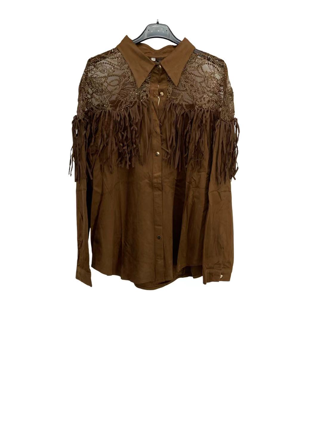 Bluse mit Spitze und Fransen